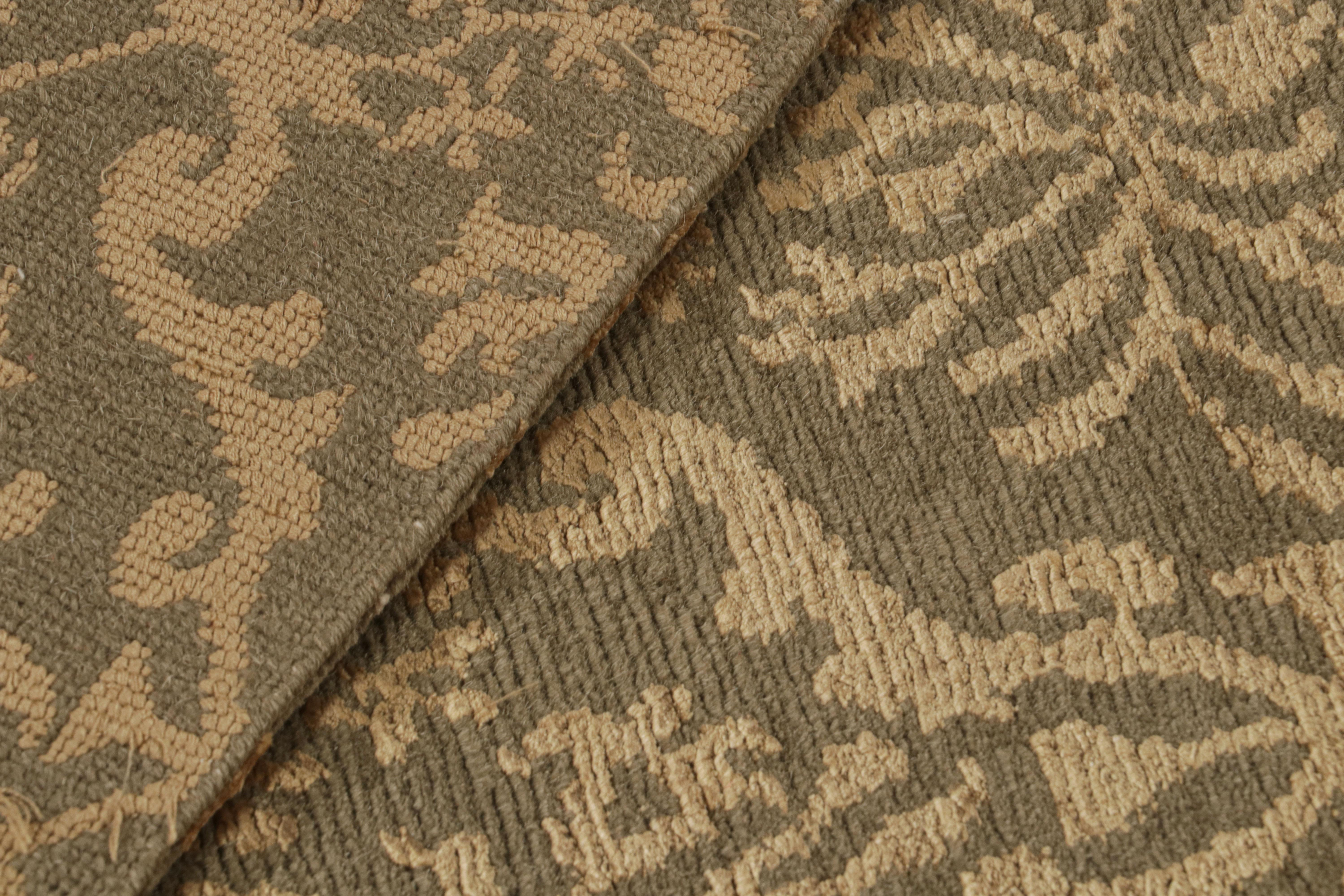 Wool Rug & Kilim’s European Style Runner Rug in Brown and Gold Florals “Cordoba” For Sale