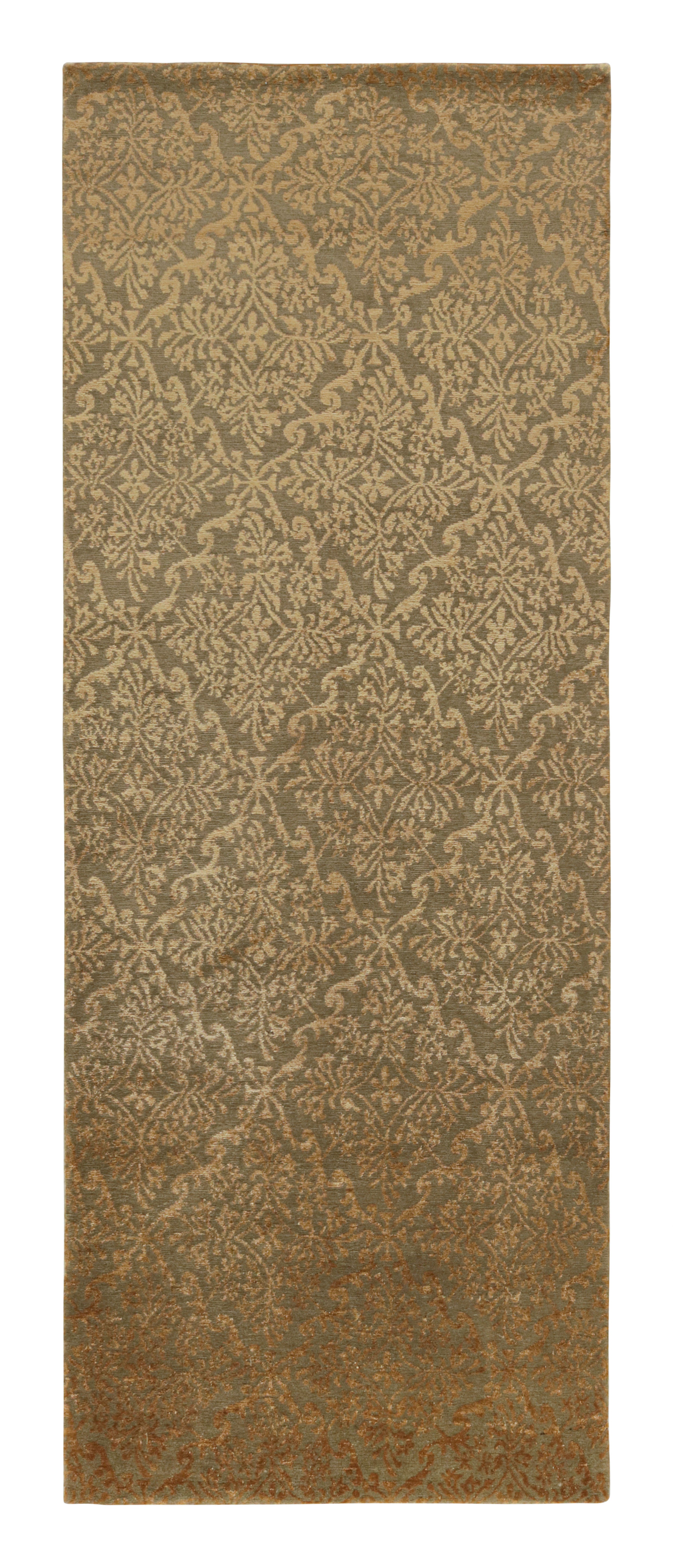 Rug & Kilim’s European Style Runner Rug in Brown and Gold Florals “Cordoba”