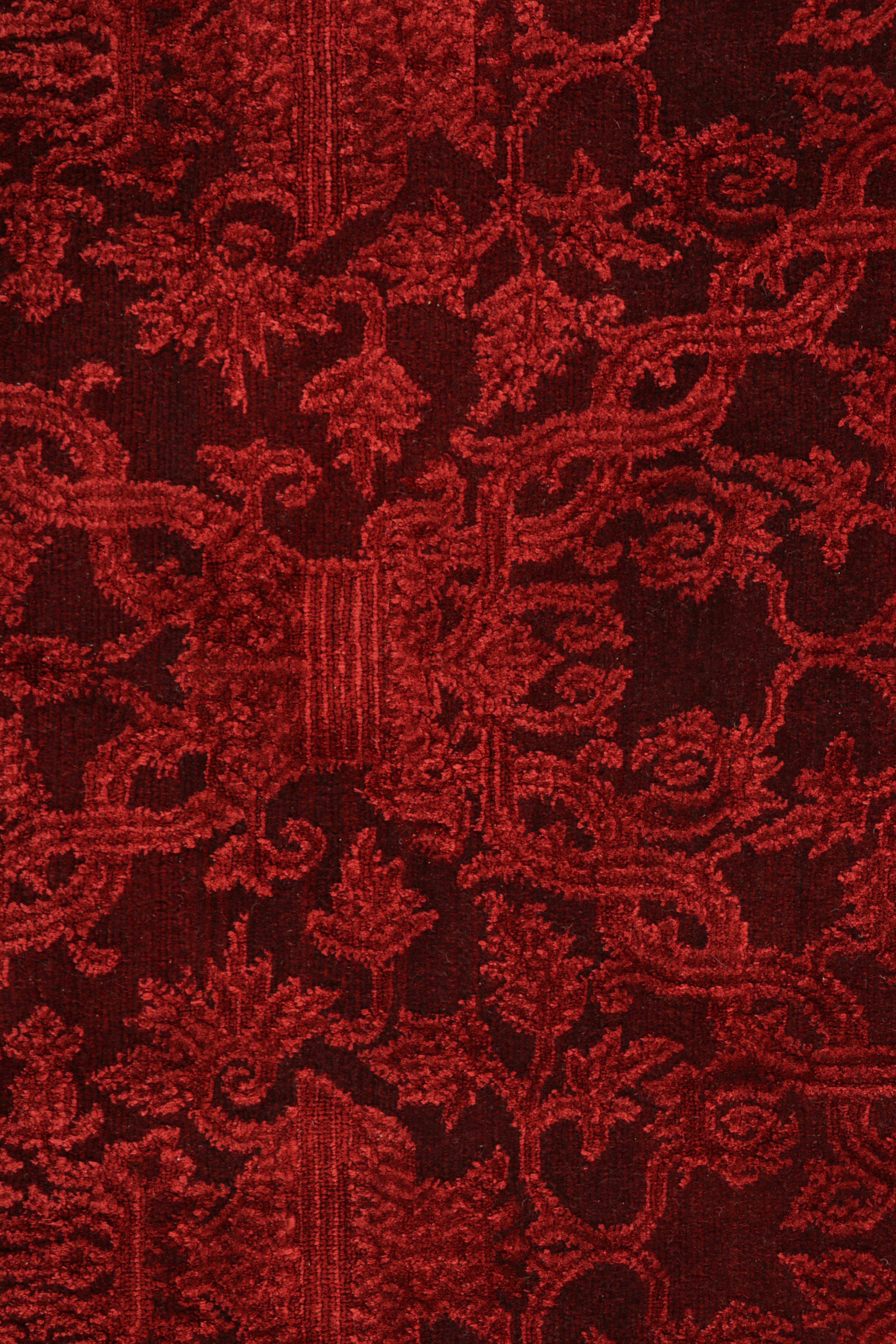 Nepalese Rug & Kilim’s European Style Runner Rug in Burgundy with Floral Patterns For Sale