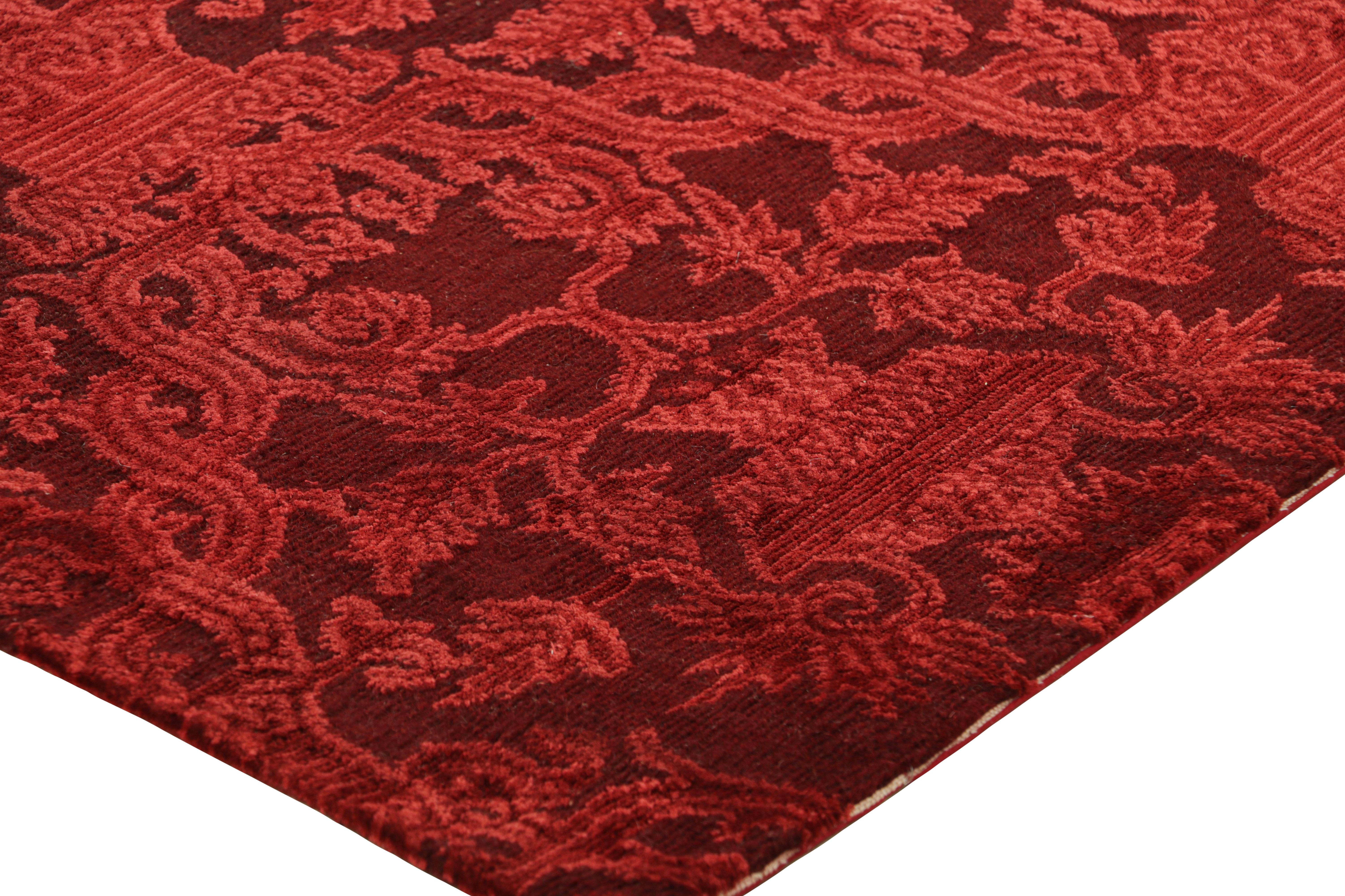 Contemporary Rug & Kilim’s European Style Runner Rug in Burgundy with Floral Patterns For Sale
