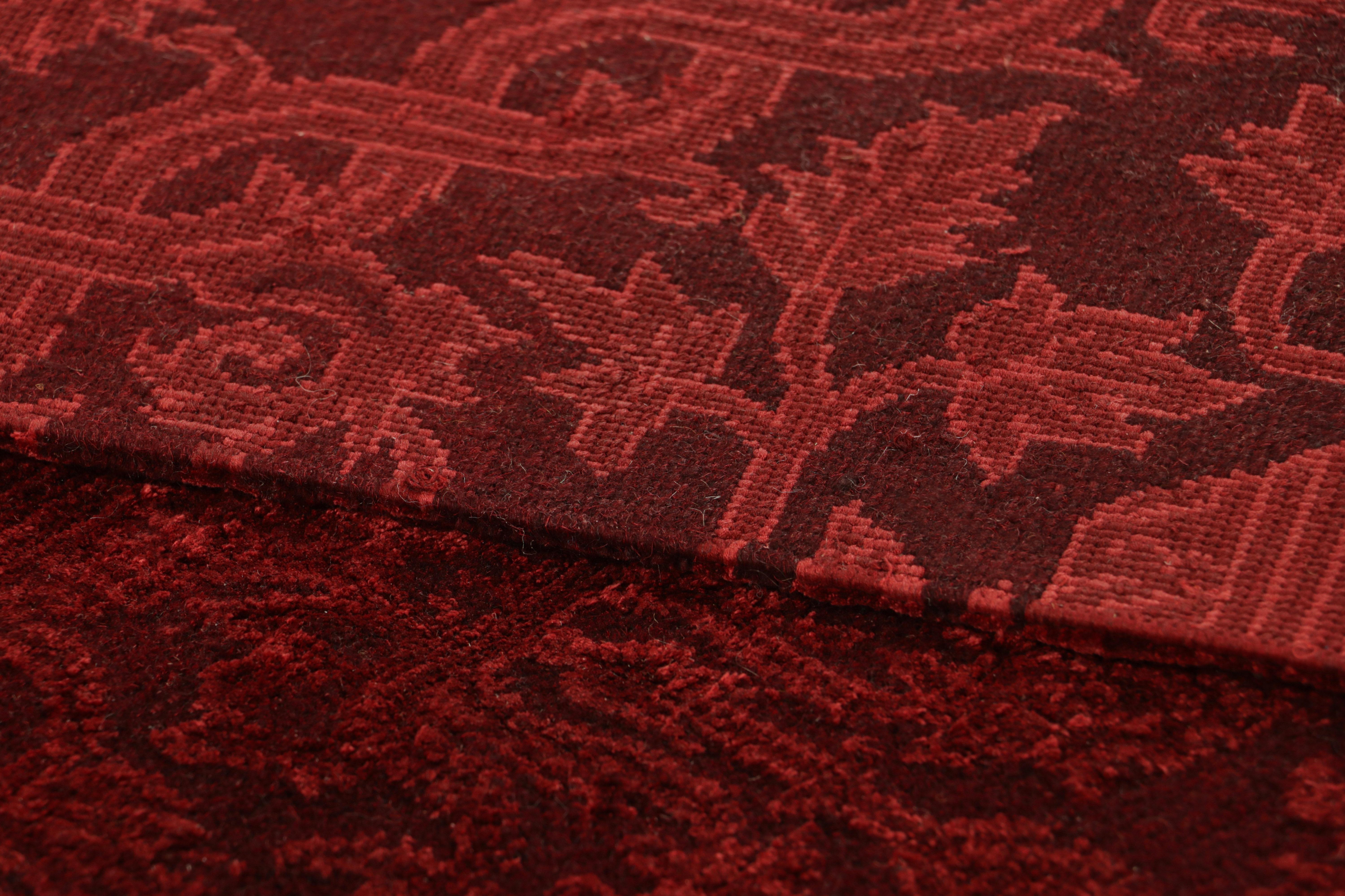 Wool Rug & Kilim’s European Style Runner Rug in Burgundy with Floral Patterns For Sale