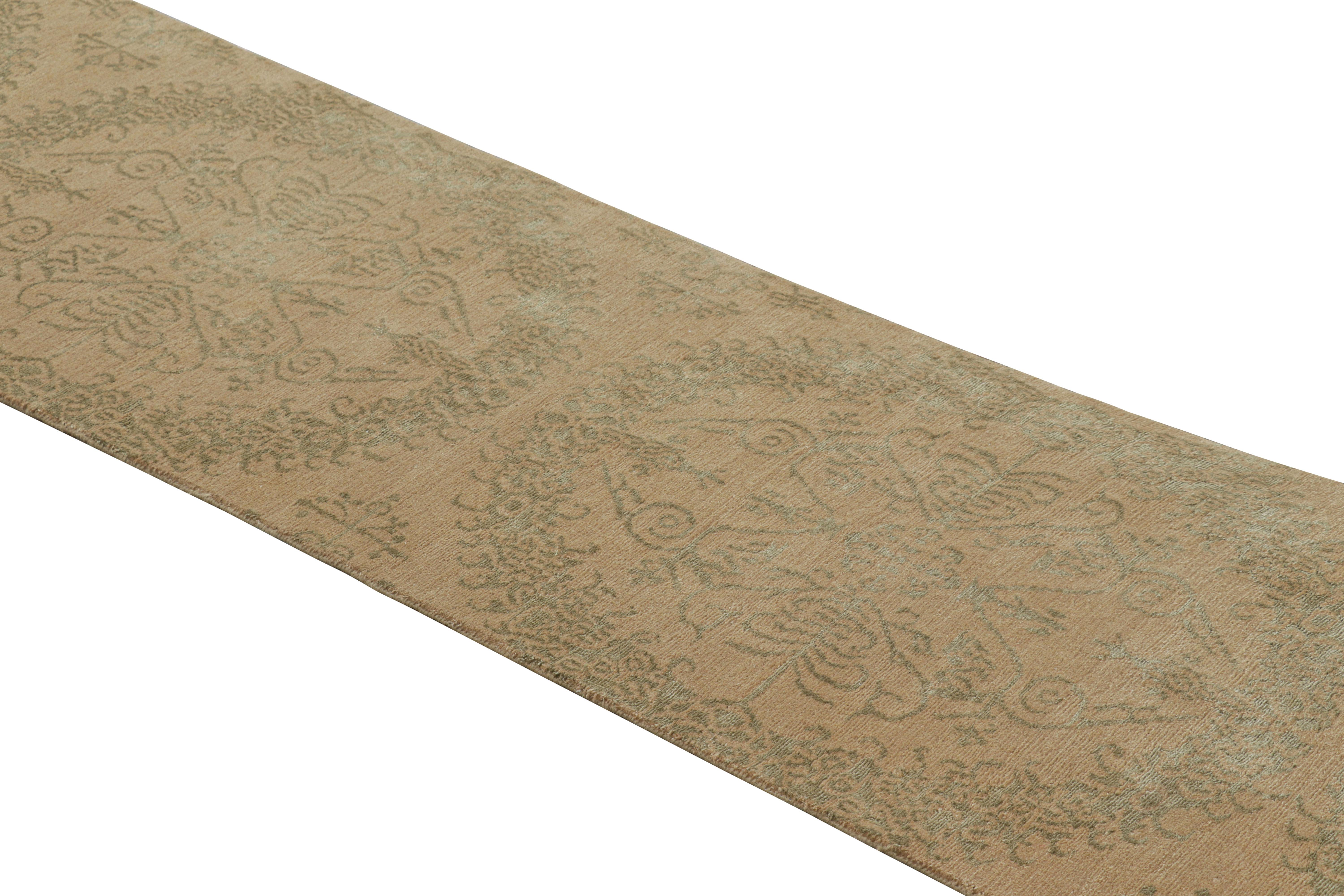 Hand-knotted in wool and silk with one of our most luxurious Nepalese pile qualities, this 2x8 modern runner rug from Rug & Kilim’s European rug collection is entitled “Catana”—a design inspired by antique Italian rug designs and textiles of the