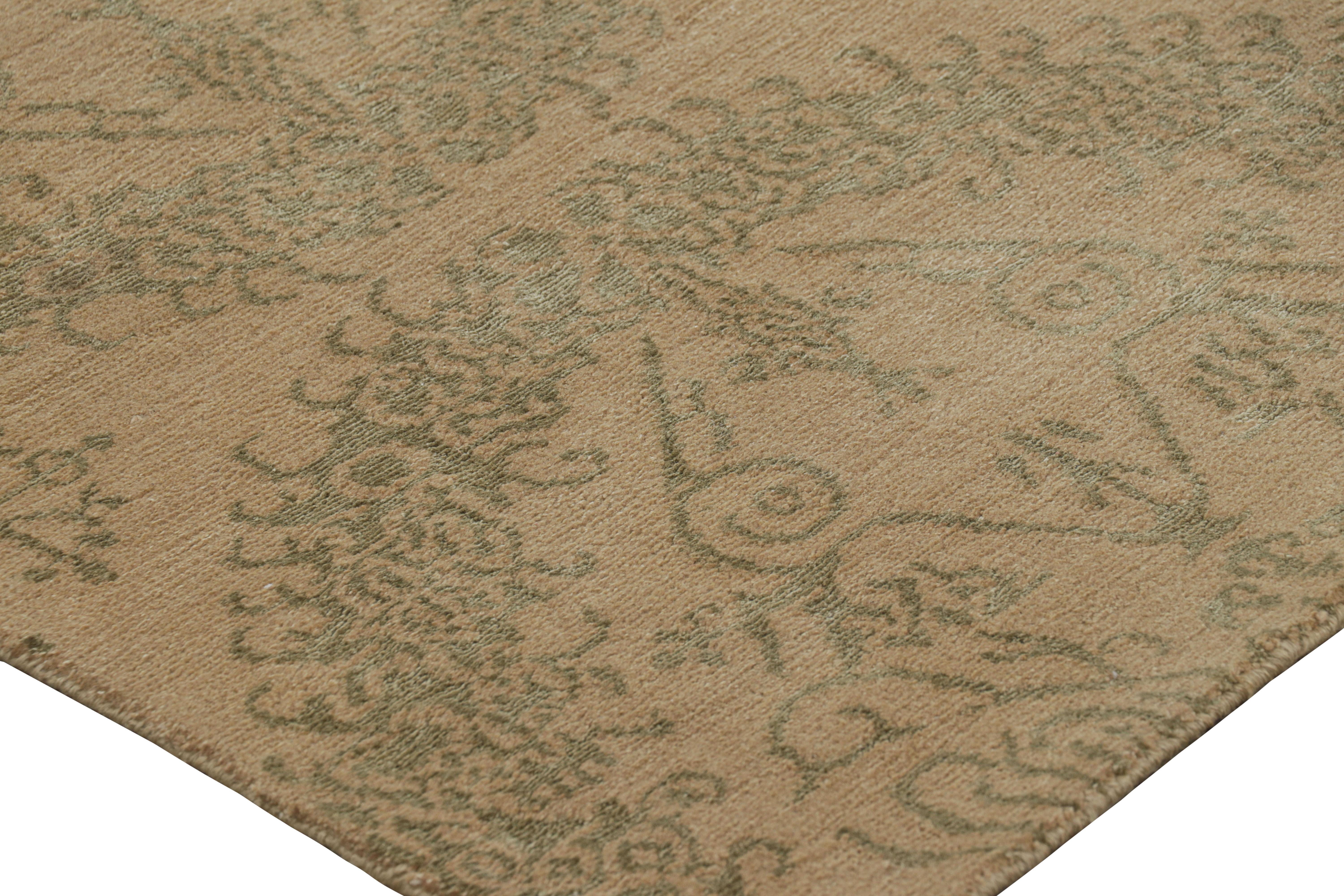 Nepalese Rug & Kilim’s European Style Runner Rug in Gold with Floral Medallions “Catana” For Sale