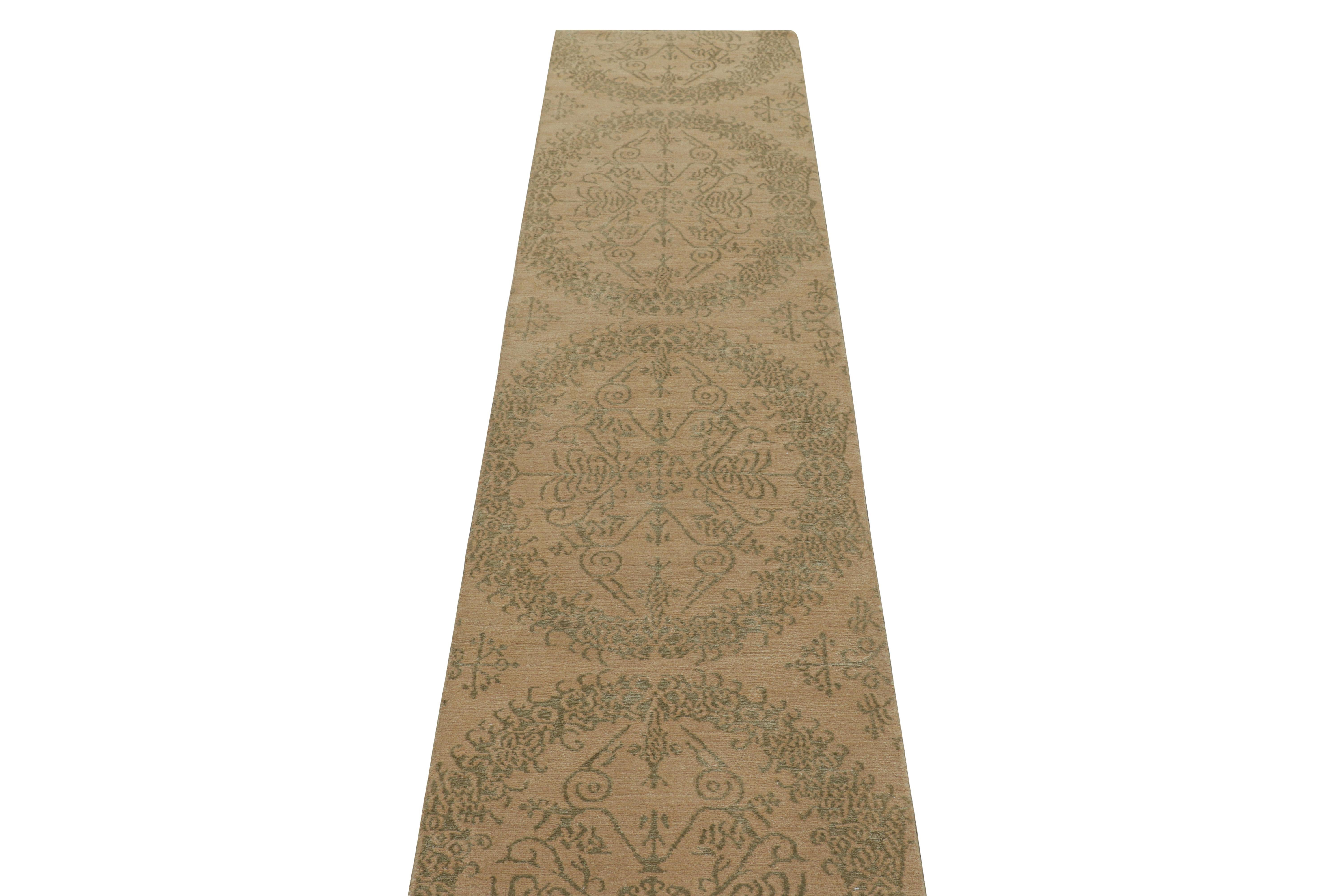 Hand-Knotted Rug & Kilim’s European Style Runner Rug in Gold with Floral Medallions “Catana” For Sale