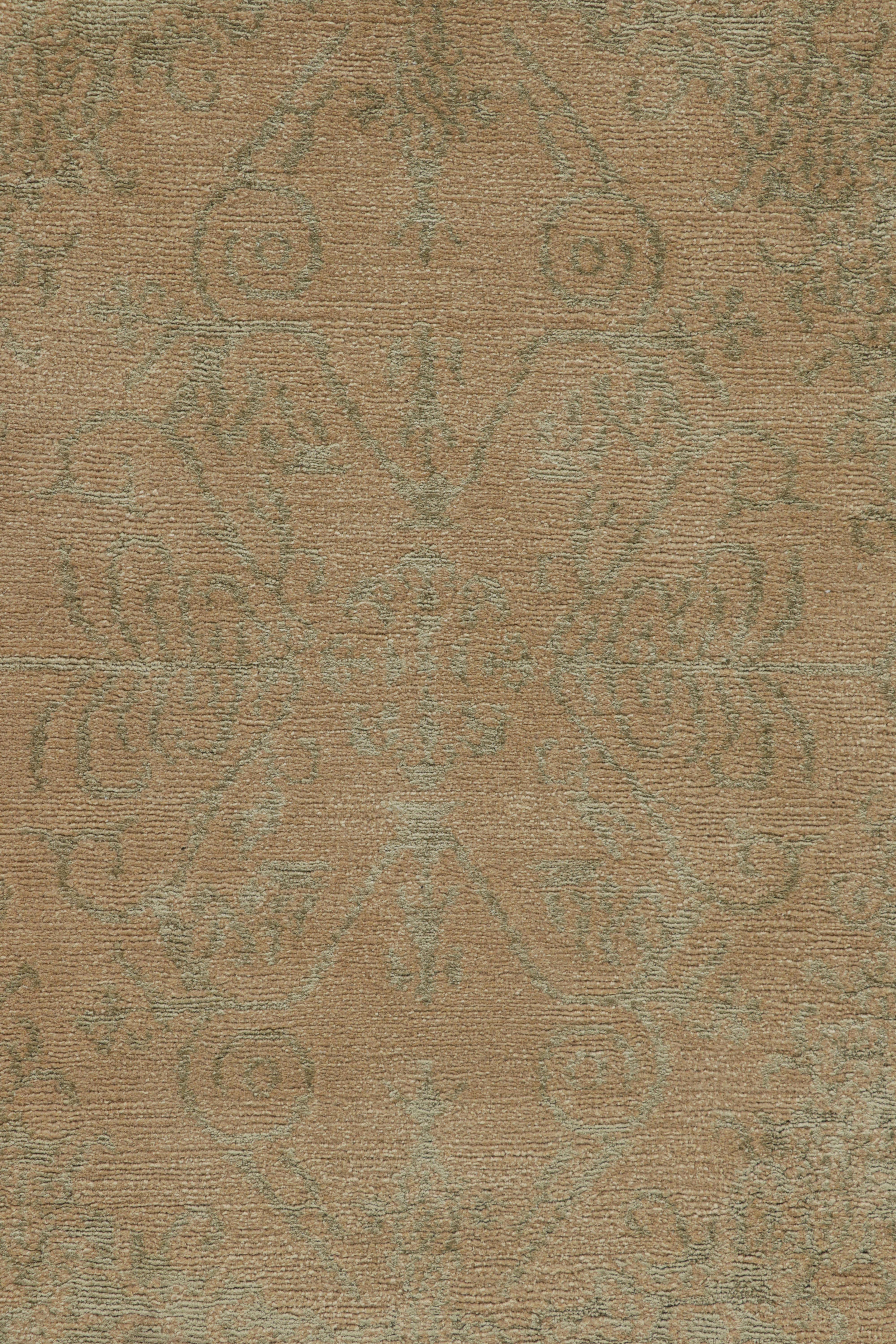 Contemporary Rug & Kilim’s European Style Runner Rug in Gold with Floral Medallions “Catana” For Sale