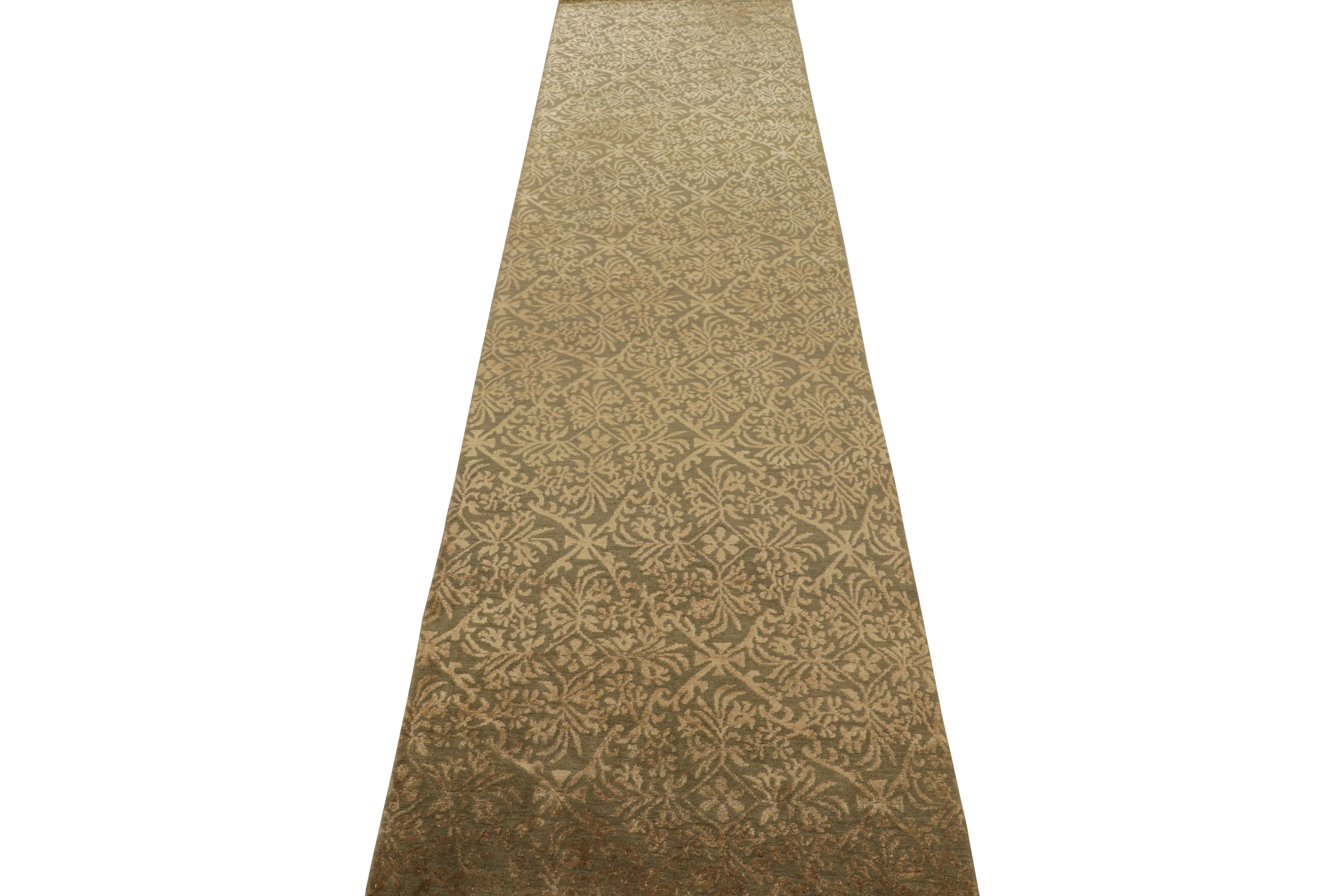 Modern Rug & Kilim’s European Style Runner Rug in Green and Gold Florals “Cordoba” For Sale