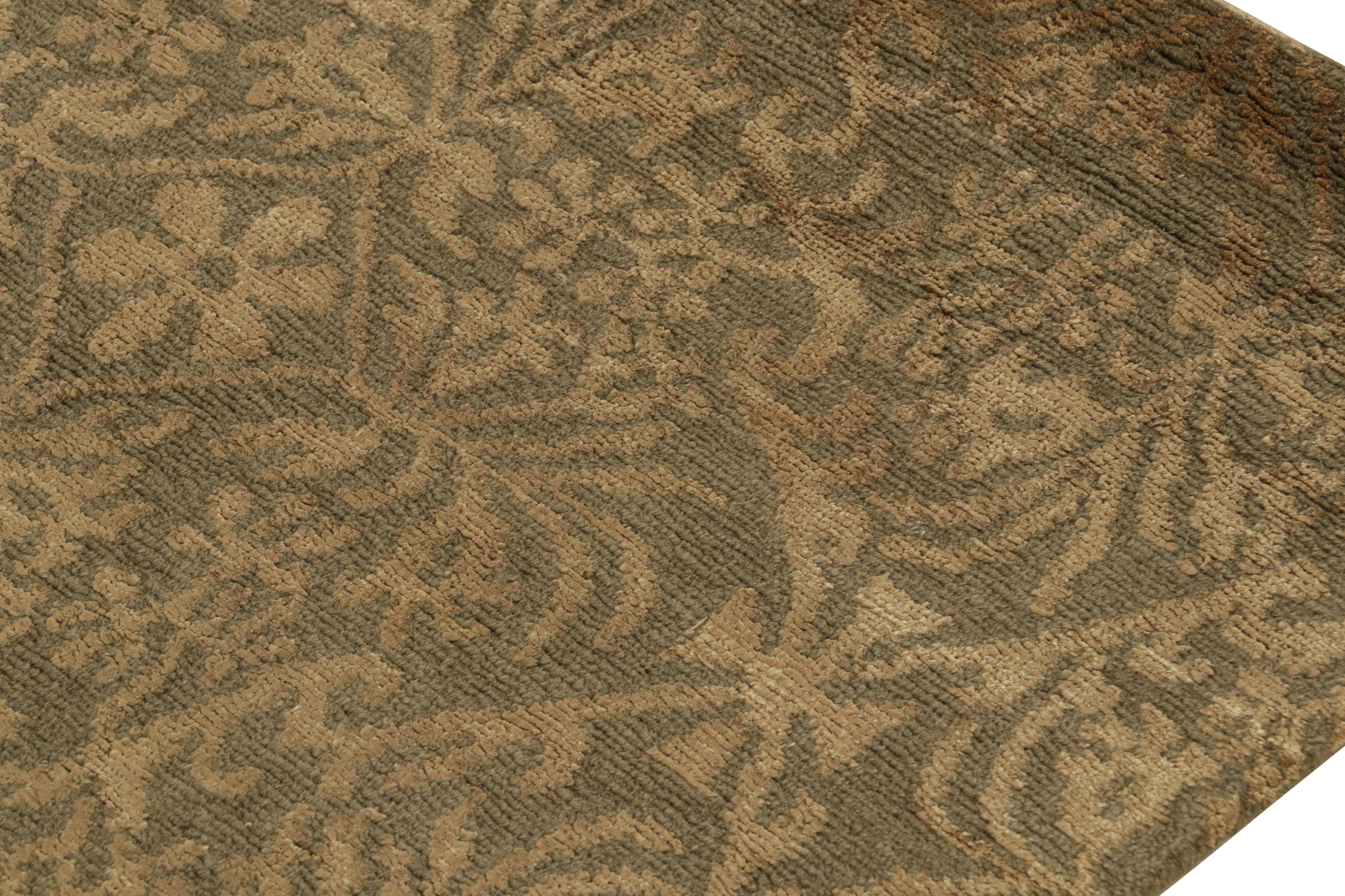 Hand-Knotted Rug & Kilim’s European Style Runner Rug in Green and Gold Florals “Cordoba” For Sale