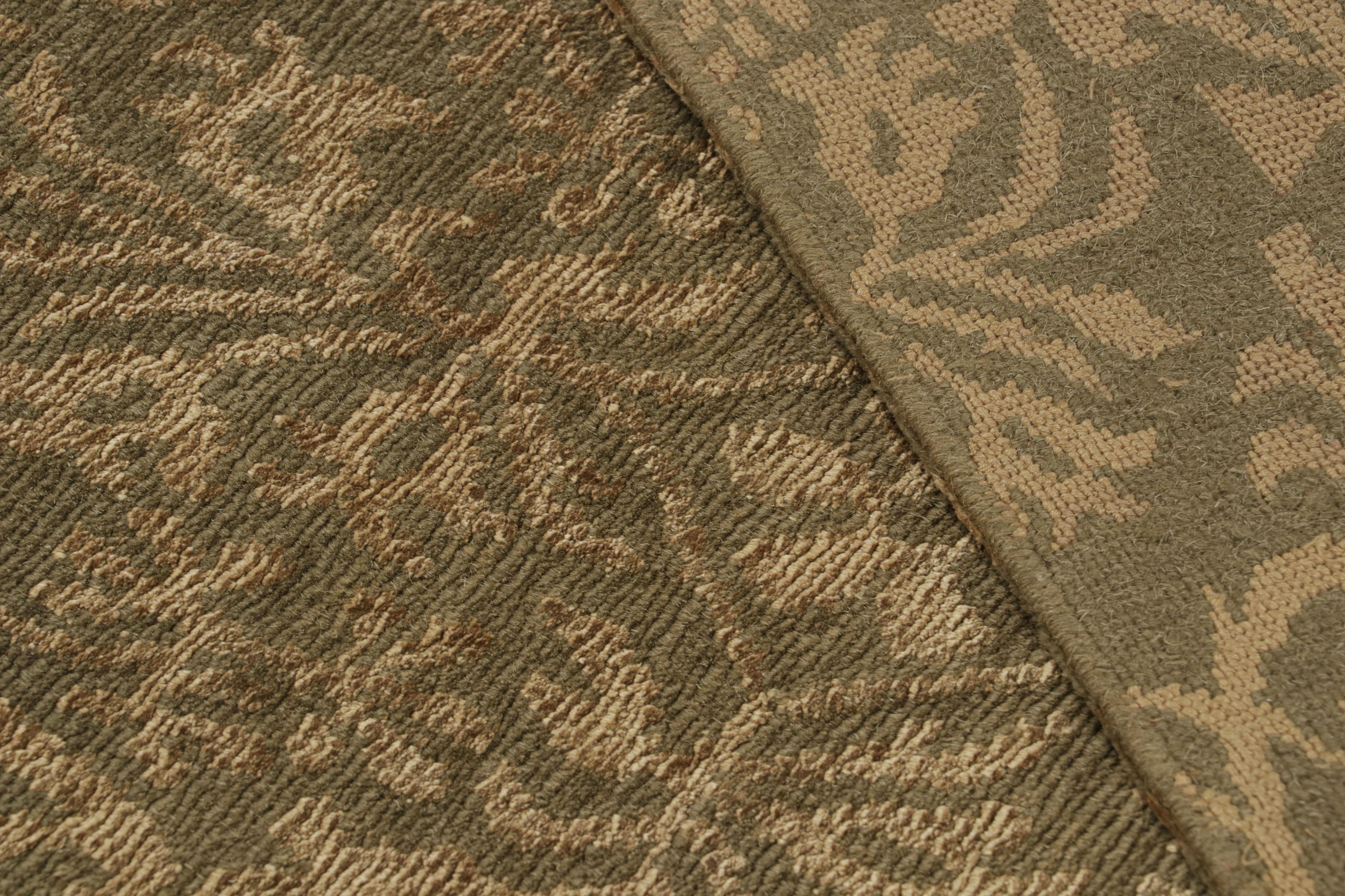 Contemporary Rug & Kilim’s European Style Runner Rug in Green and Gold Florals “Cordoba” For Sale