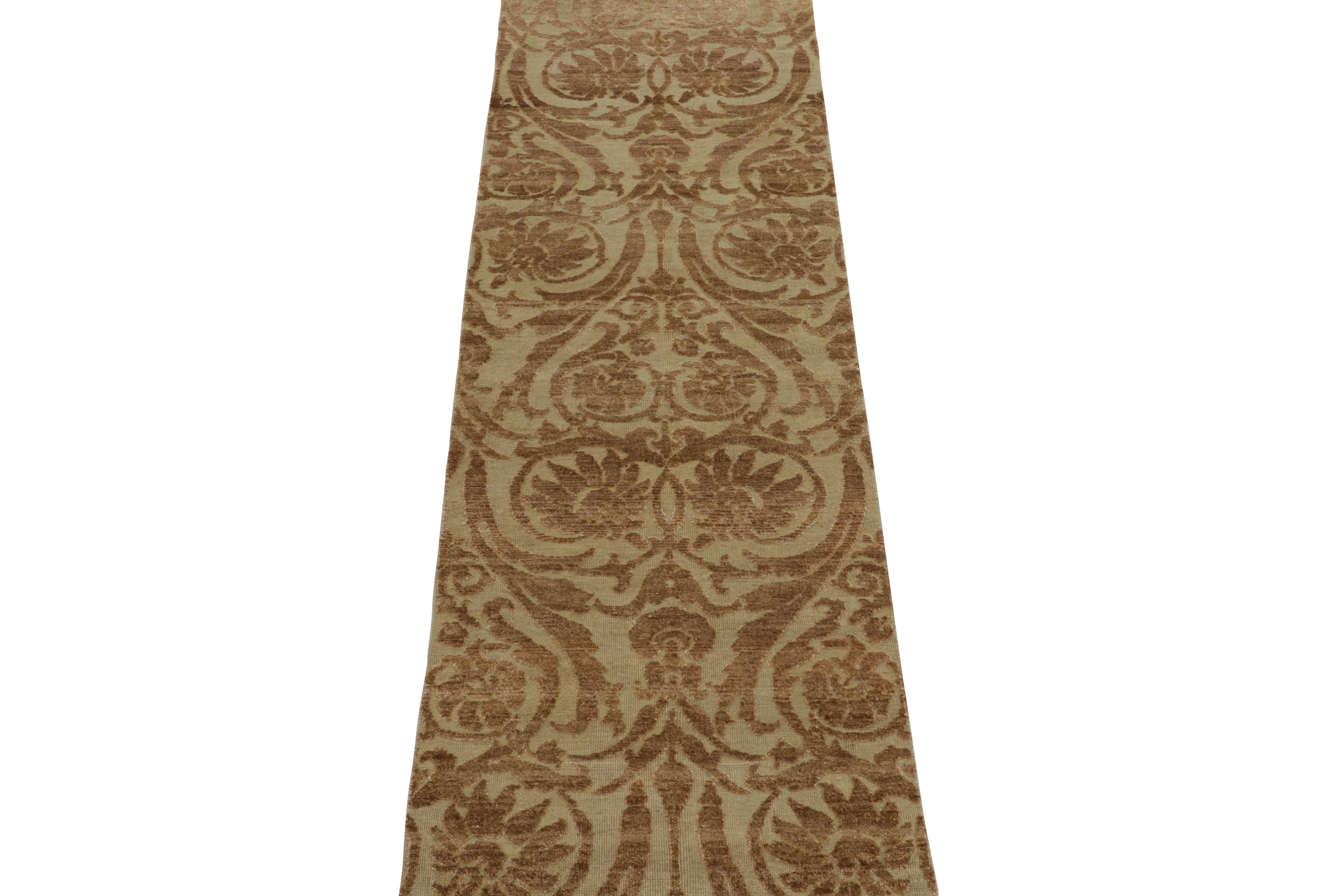 Indian Rug & Kilim’s European style Runners in Beige with Brown Floral Patterns For Sale