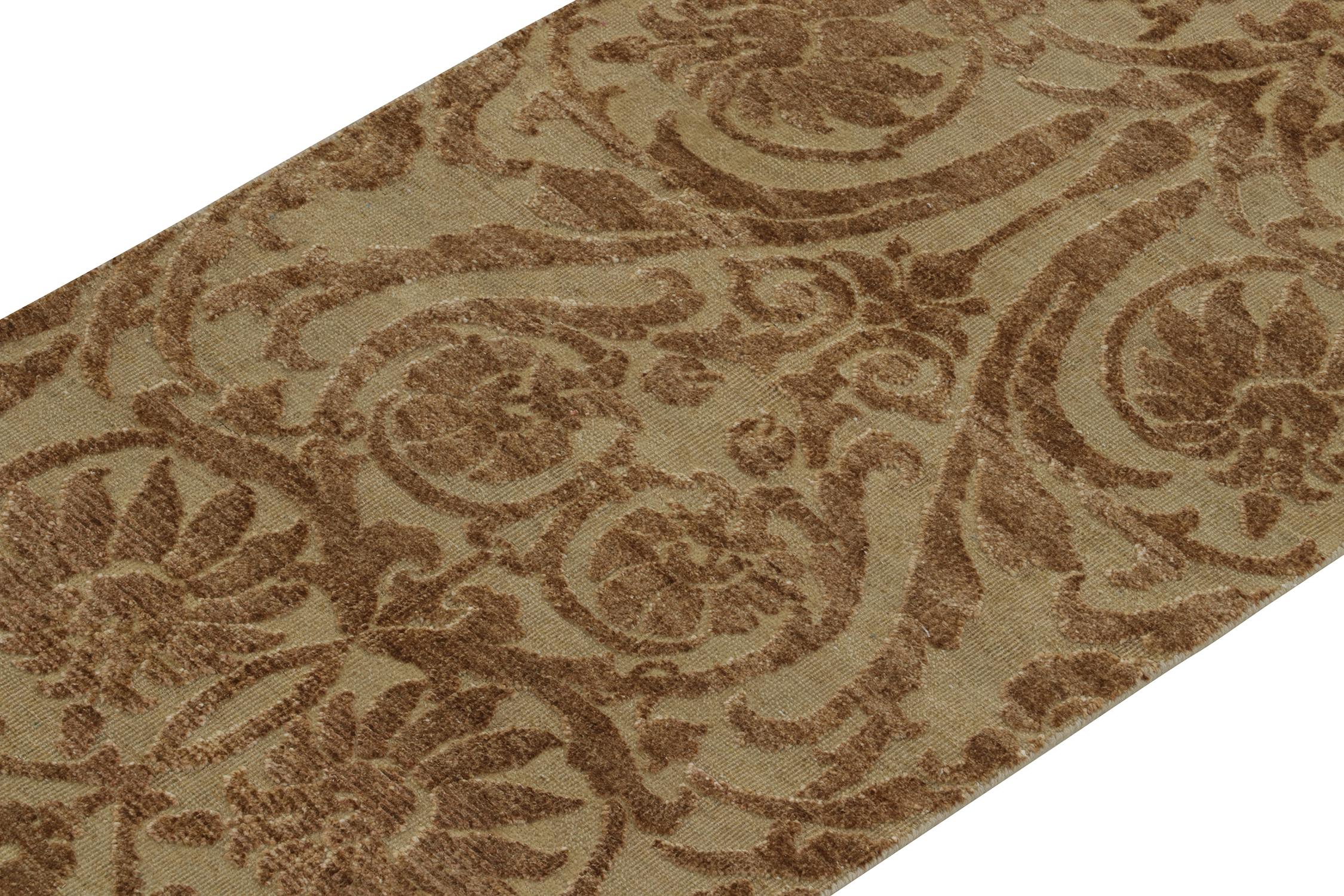Hand-Knotted Rug & Kilim’s European style Runners in Beige with Brown Floral Patterns For Sale