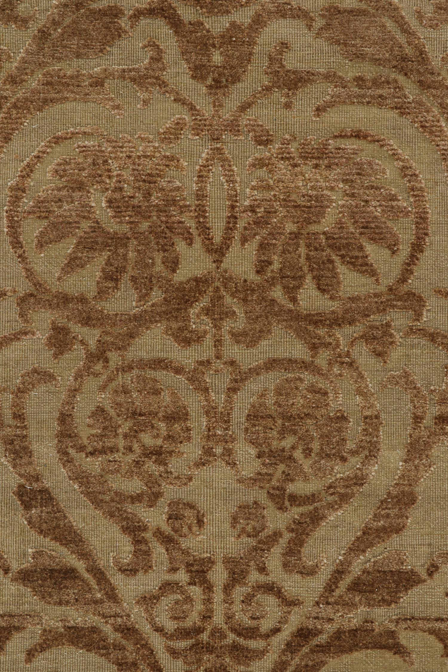 Contemporary Rug & Kilim’s European style Runners in Beige with Brown Floral Patterns For Sale