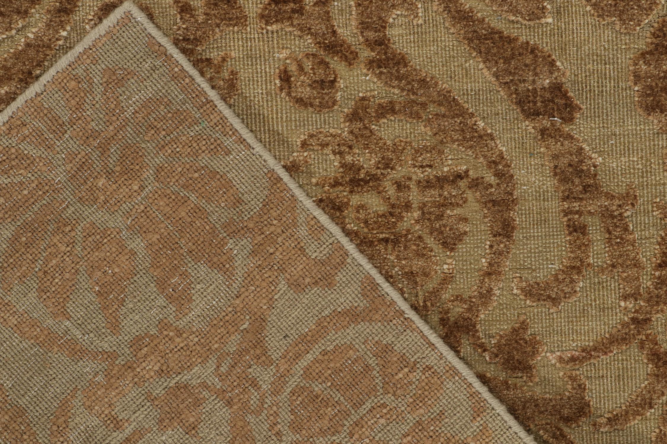 Wool Rug & Kilim’s European style Runners in Beige with Brown Floral Patterns For Sale