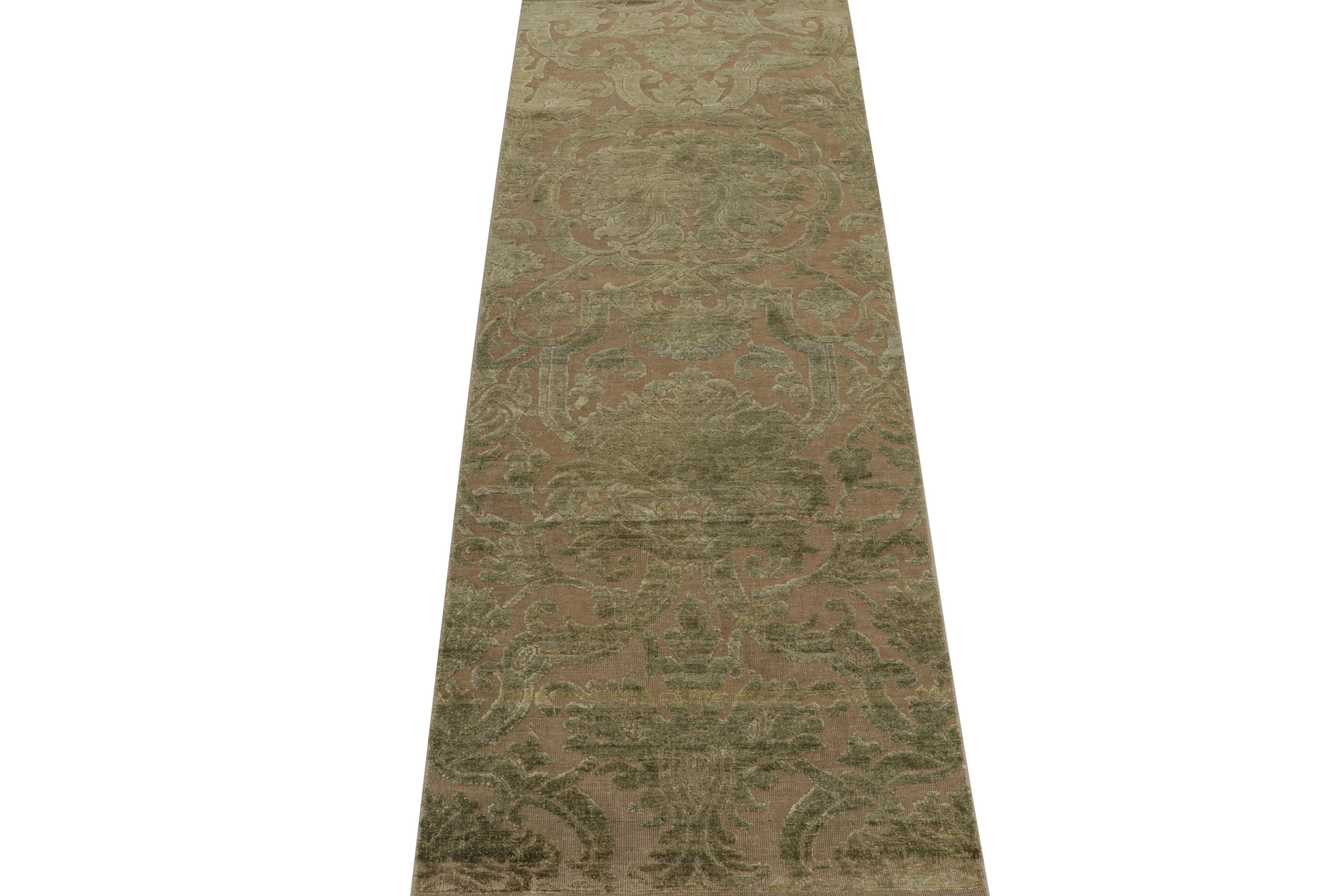 Indian Rug & Kilim’s European Style Runners in Beige with Green Floral Patterns For Sale