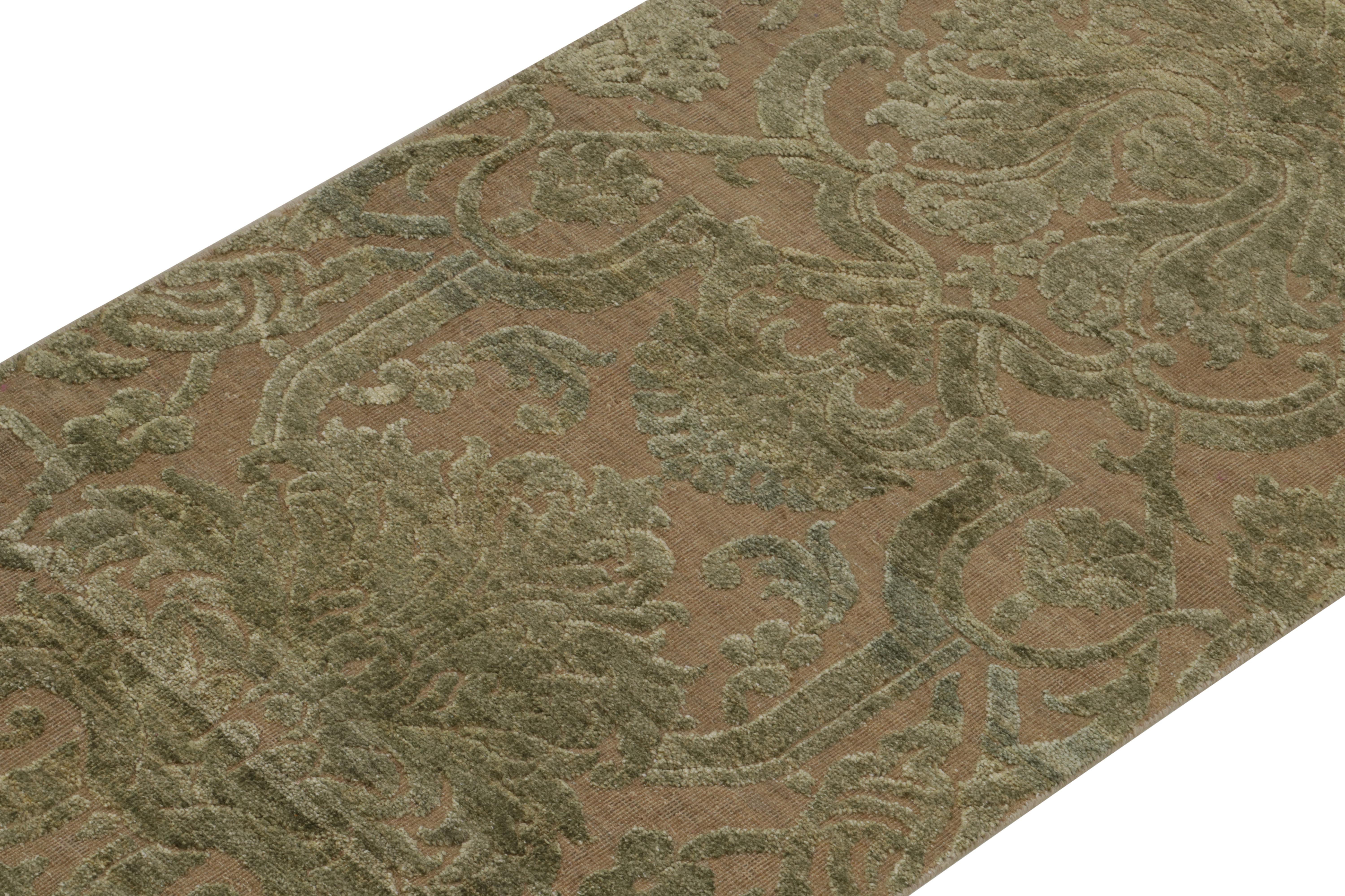 Hand-Knotted Rug & Kilim’s European Style Runners in Beige with Green Floral Patterns For Sale