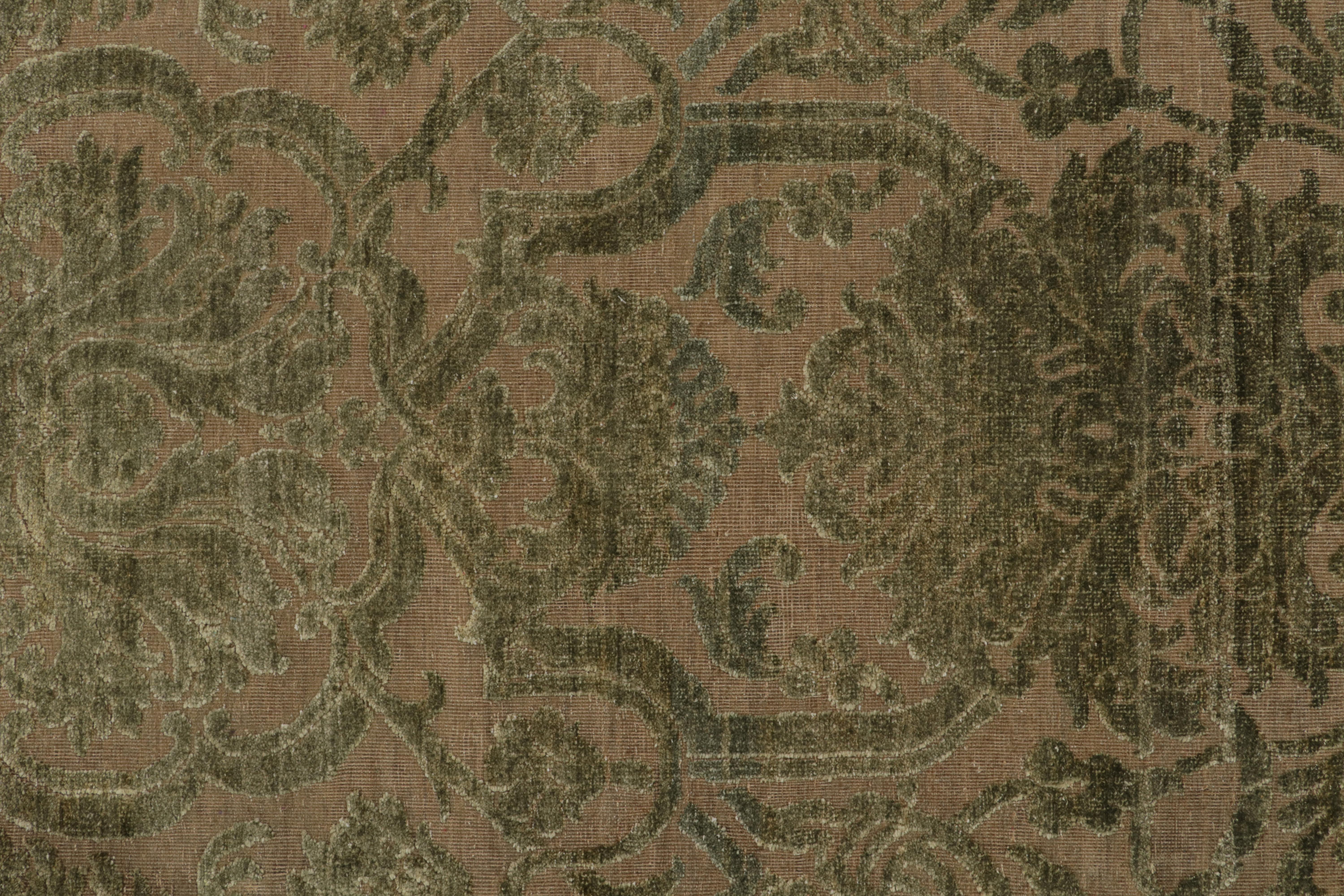Contemporary Rug & Kilim’s European Style Runners in Beige with Green Floral Patterns For Sale
