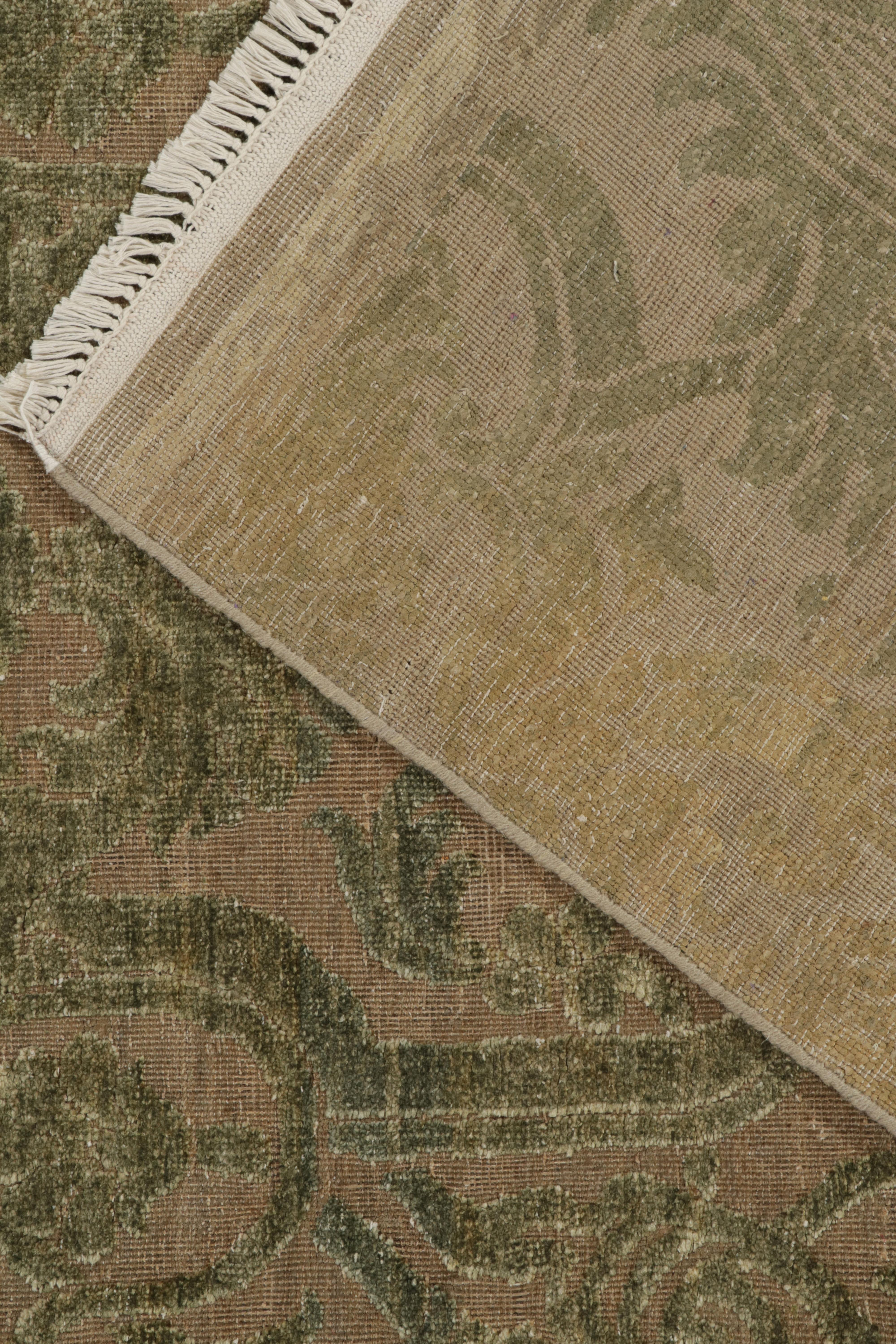 Wool Rug & Kilim’s European Style Runners in Beige with Green Floral Patterns For Sale