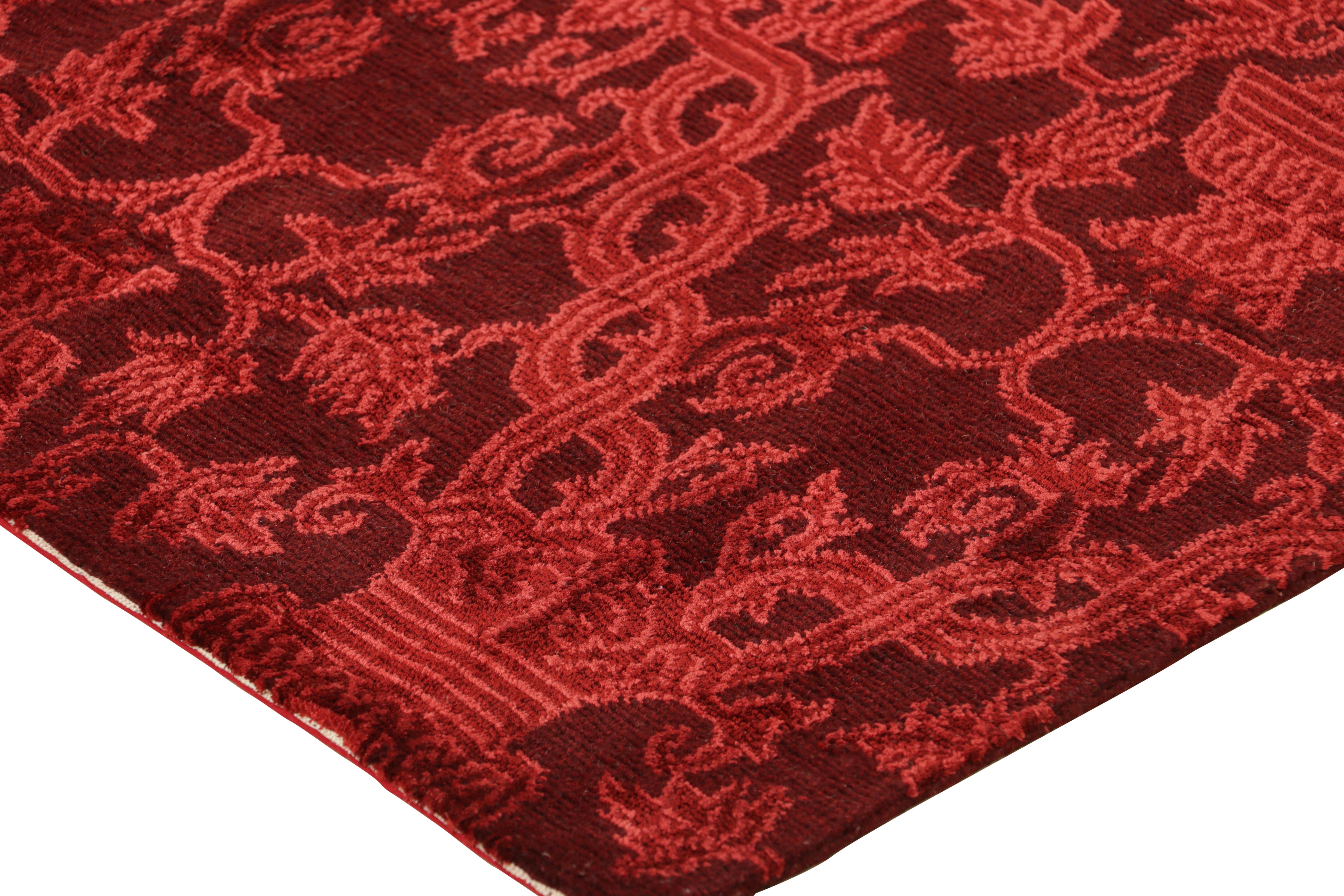Contemporary Rug & Kilim’s European Style Square Rug in Burgundy with Floral Patterns For Sale