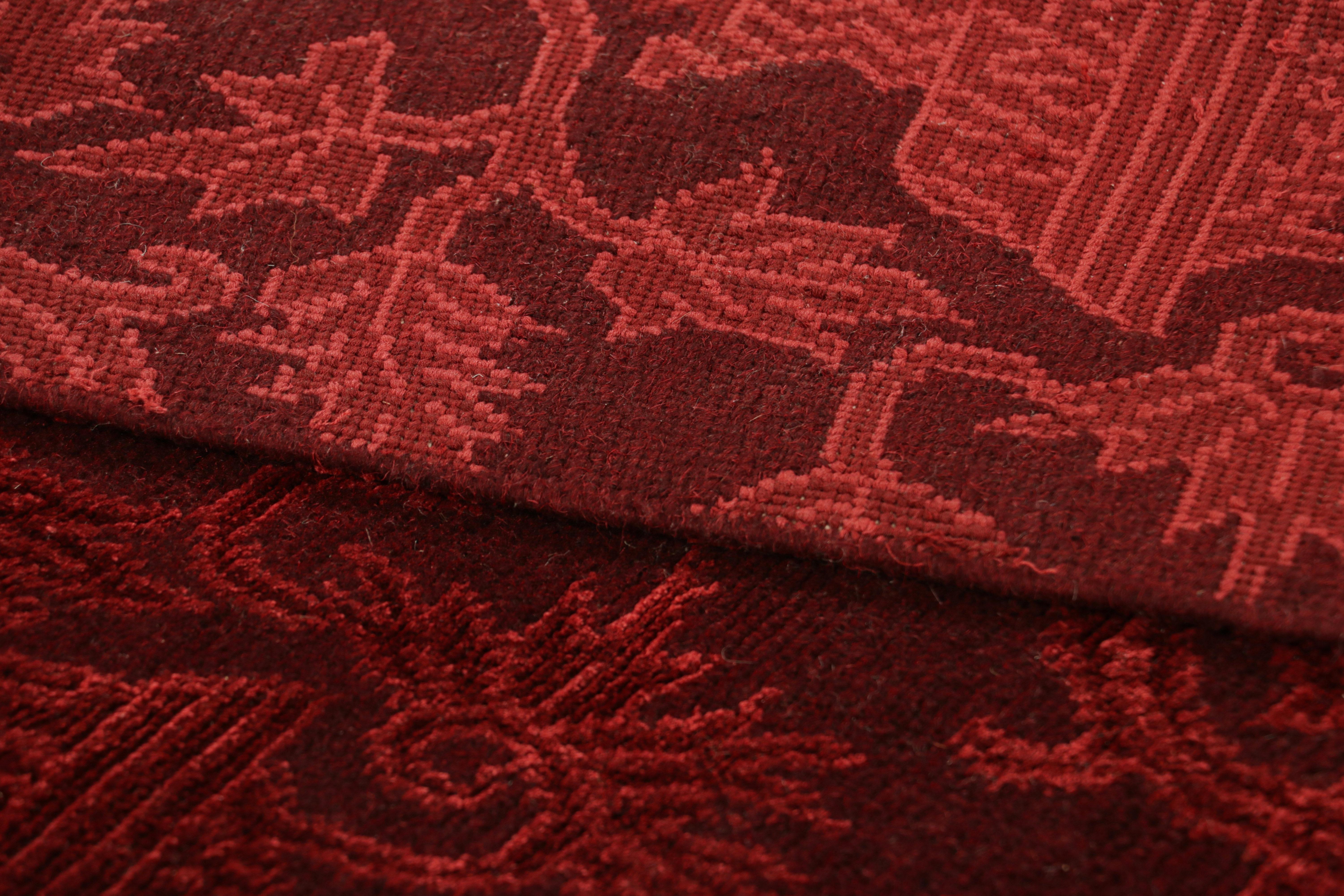 Wool Rug & Kilim’s European Style Square Rug in Burgundy with Floral Patterns For Sale