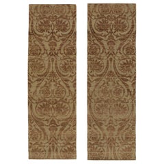 Tapis & Kilim's European Style Twin Runners in Beige with Brown Floral Patterns (Chemins de table de style européen en beige avec motifs floraux bruns)
