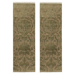 Rug & Kilim’s European Style Twin Runners in Beige with Green Floral Patterns