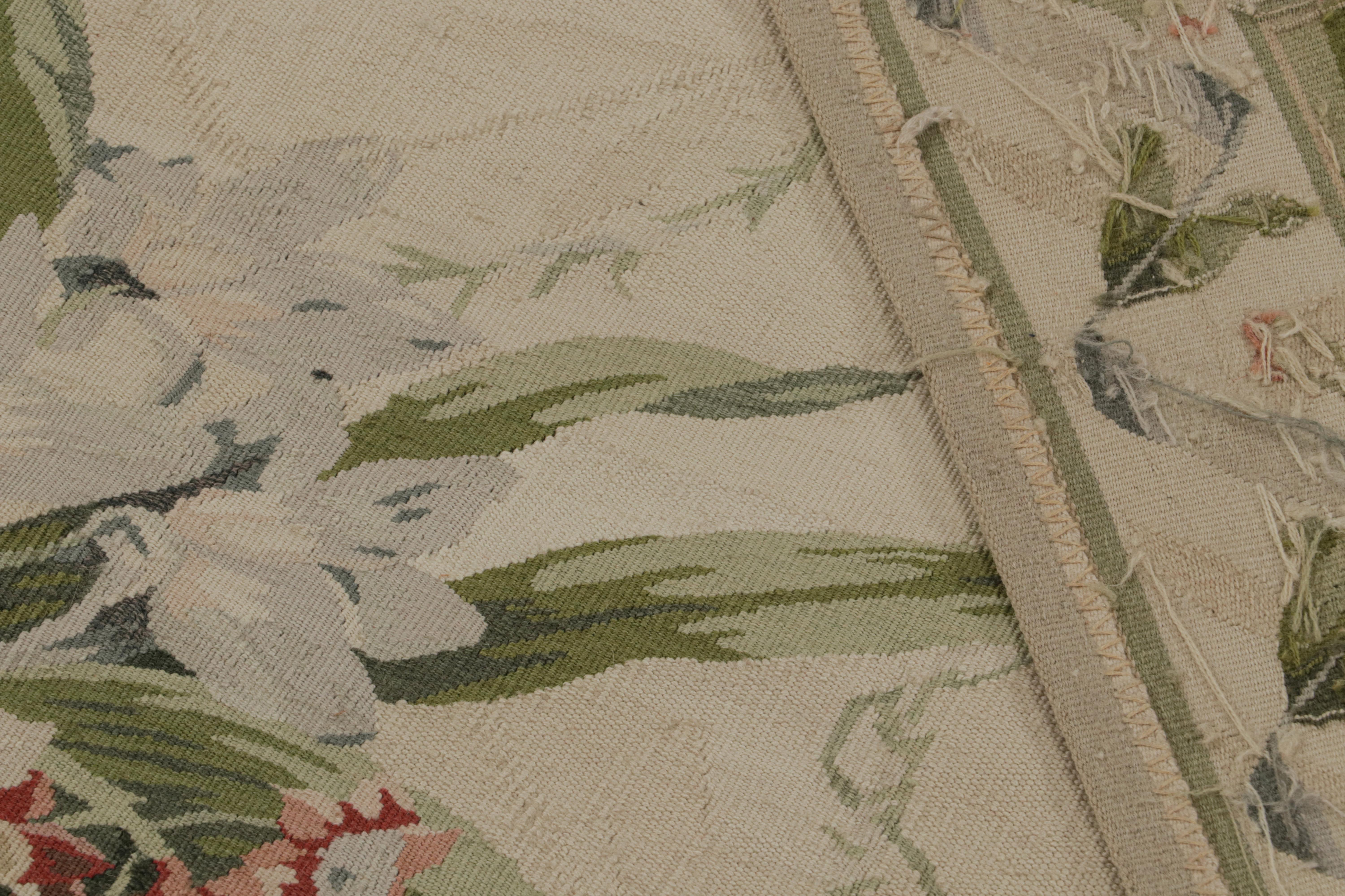 Contemporary Rug & Kilim’s European Tudor Flatweave Rug in Beige, with Floral Patterns For Sale