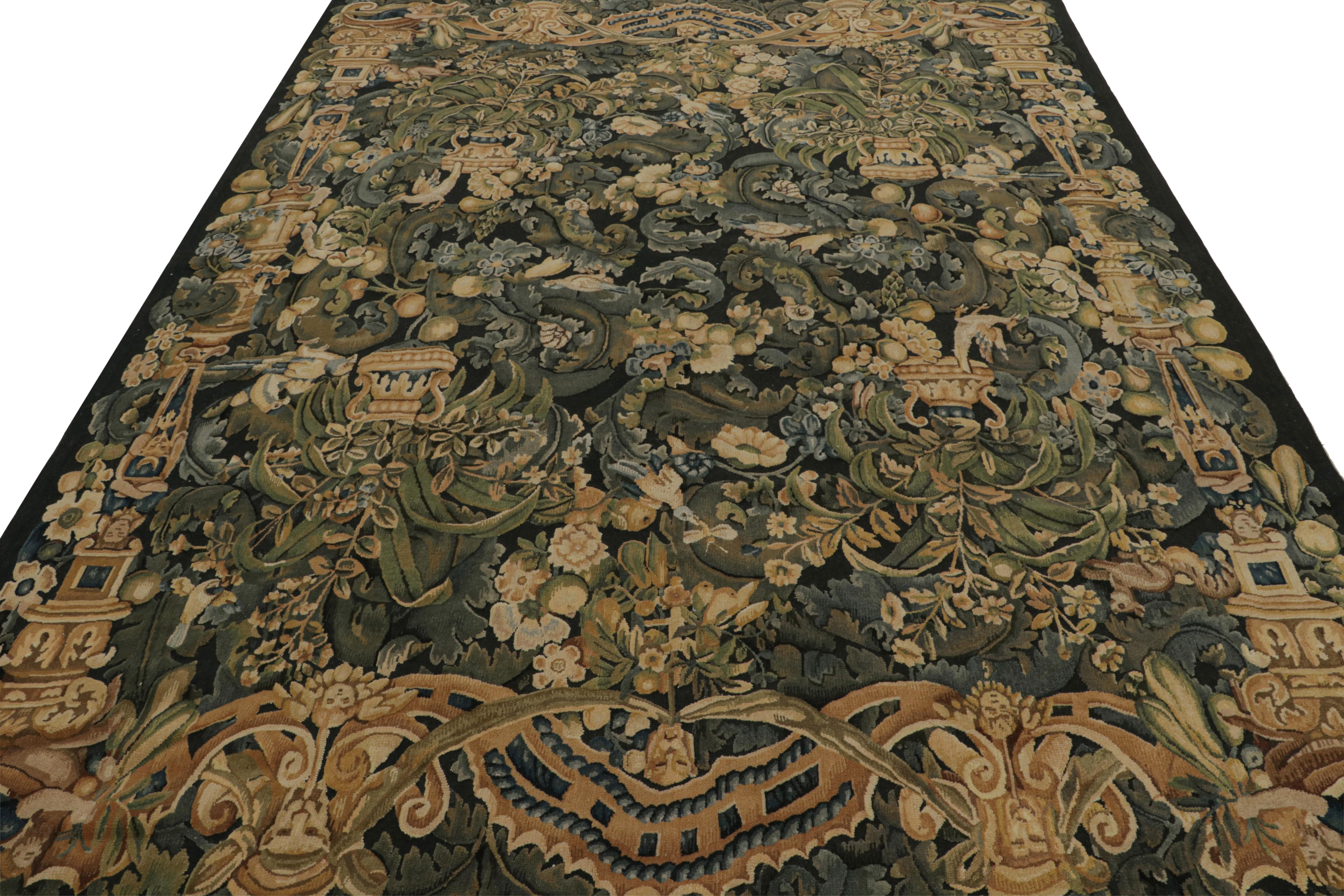 Rug & Kilim's Europäischer Tudor-Flachgewebe-Teppich mit Blumenmustern und Illustrationen (Moderne) im Angebot