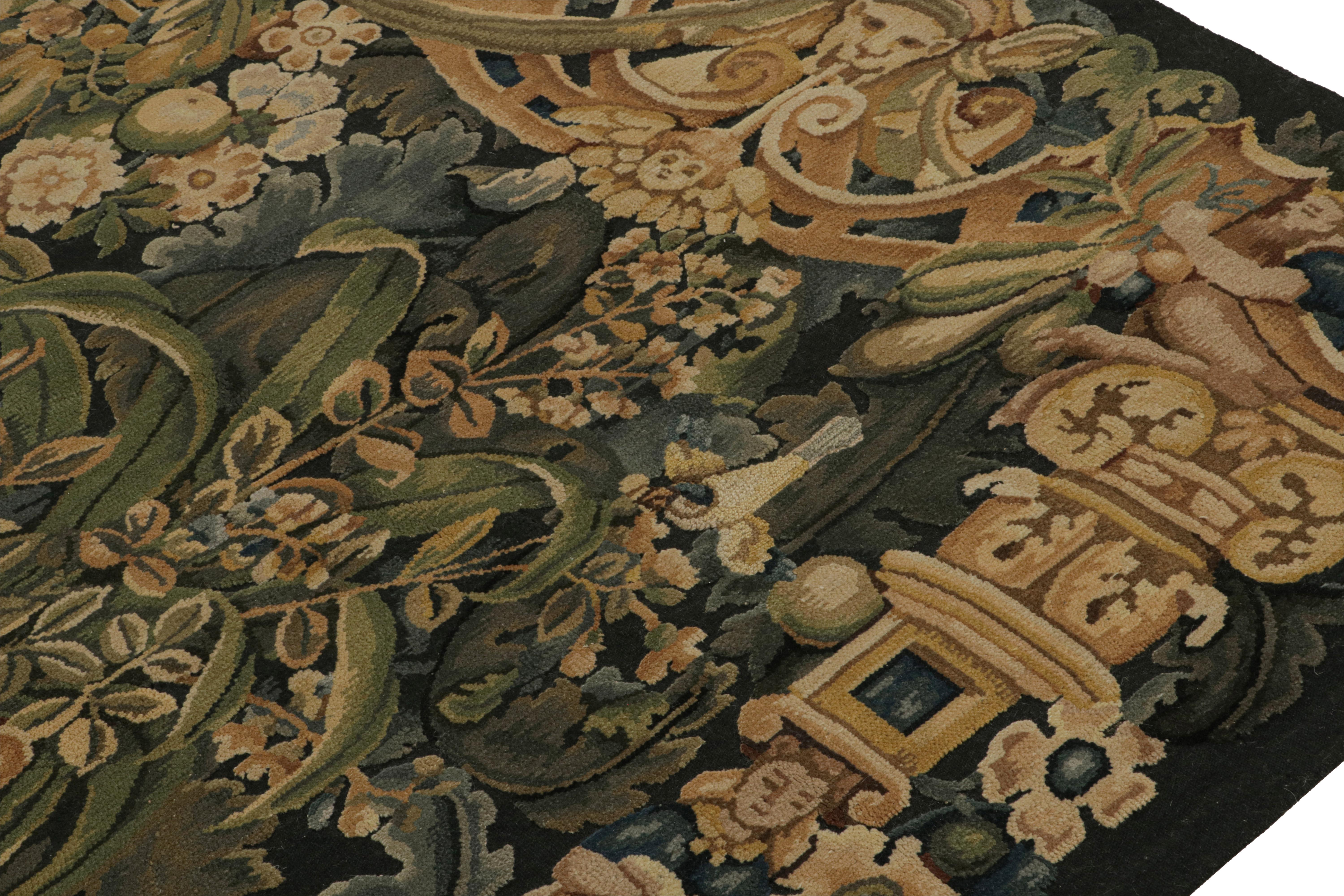 Rug & Kilim's Europäischer Tudor-Flachgewebe-Teppich mit Blumenmustern und Illustrationen (Handgeknüpft) im Angebot