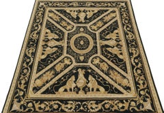 Rug & Kilim’s European Tudor style Flat Weave in Black with Gold Pictorial