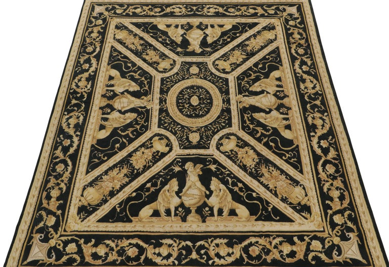 Rug and Kilim’s European Tudor style Flat Weave in Black with Gold