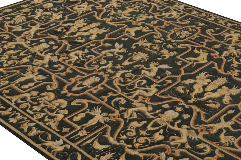Rug and Kilim’s European Tudor style Flat Weave in Black with Gold ...