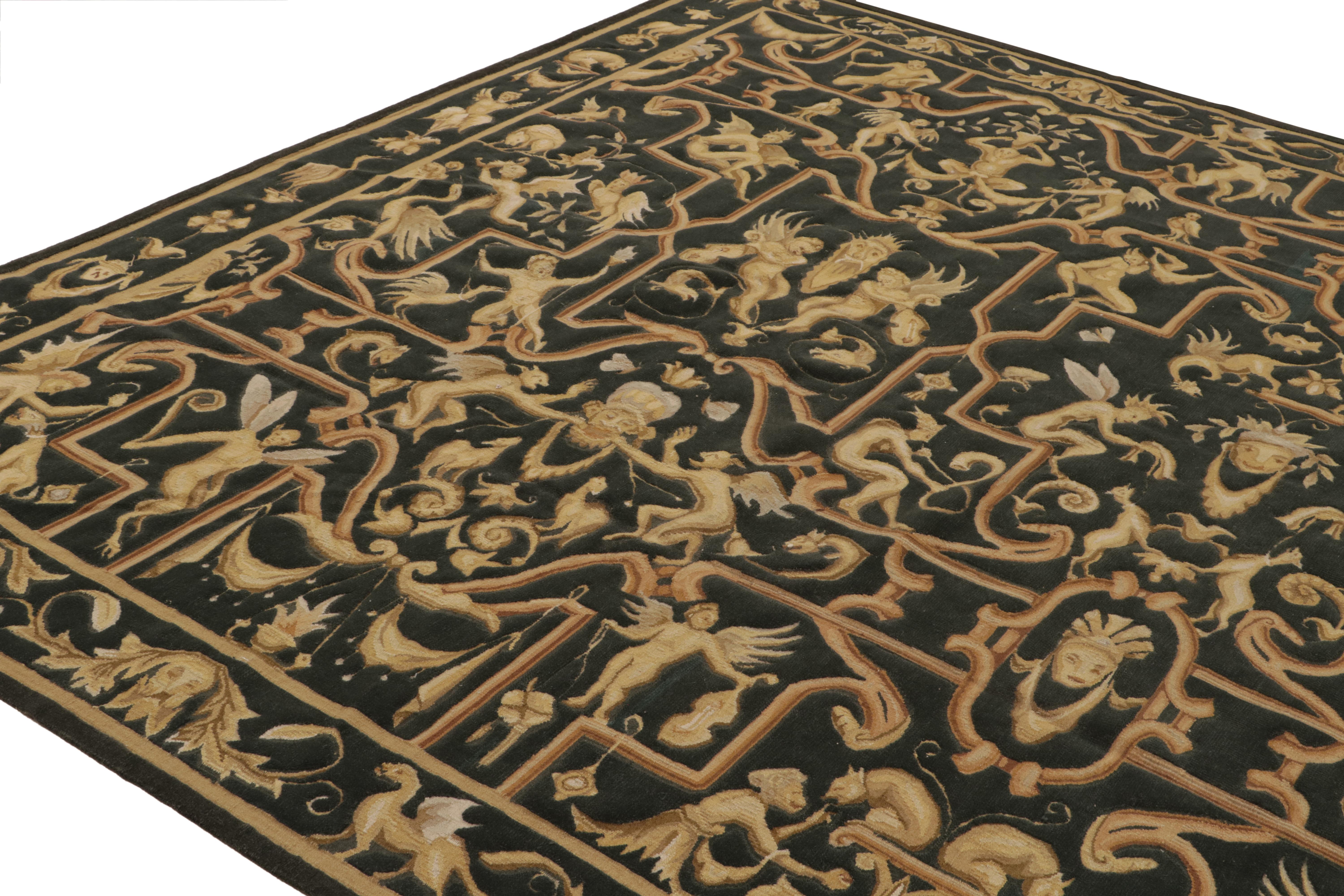 Rug and Kilim’s European Tudor style Flat Weave in Black with Gold ...