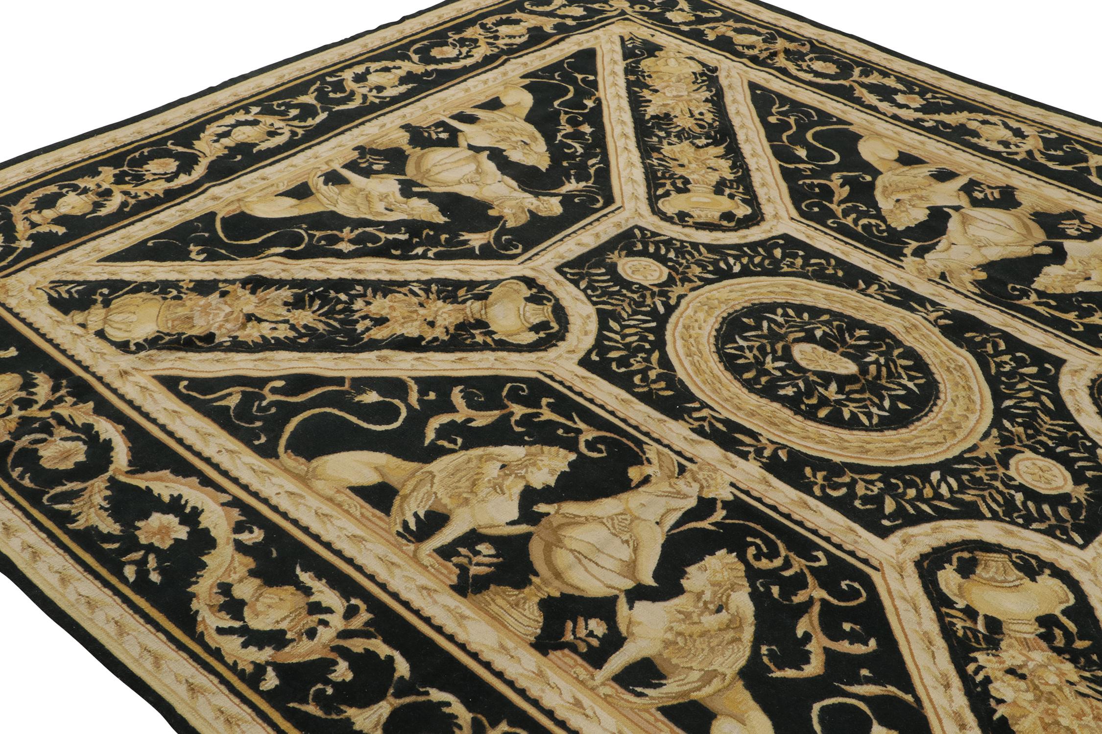 Rug & Kilim’s European Tudor style Flat Weave in Black with Gold Pictorial In New Condition For Sale In Long Island City, NY