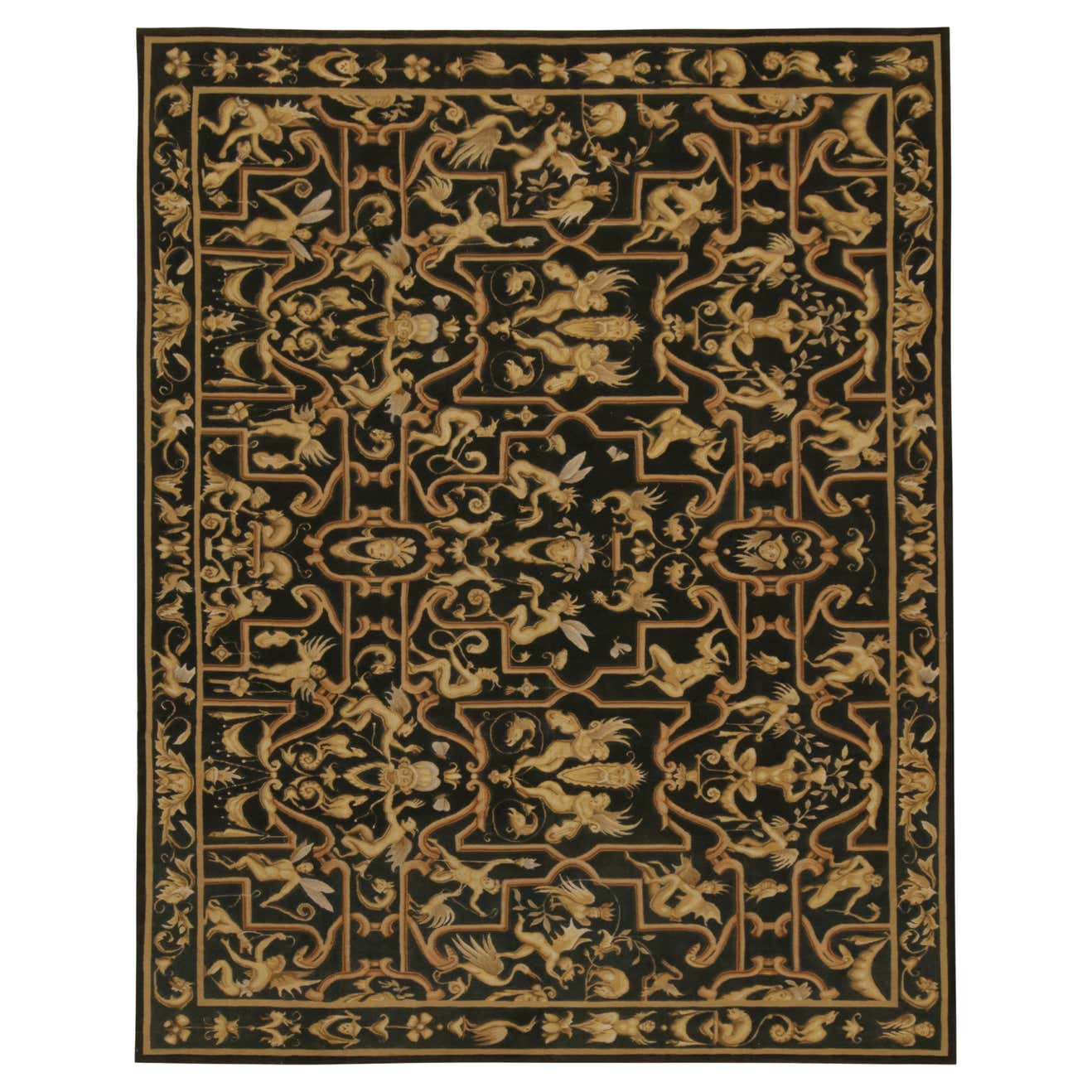 Rug and Kilim’s European Tudor style Flat Weave in Black with Gold ...