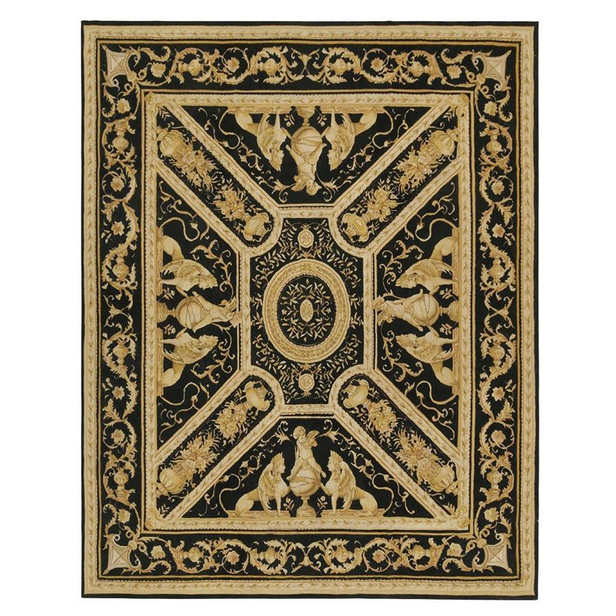 Rug and Kilim’s European Tudor style Flat Weave in Black with Gold