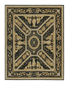 Europäisches Flachgewebe im Tudor-Stil von Rug & Kilim in Schwarz mit goldenem Bildmotiv 