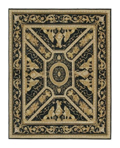 Rug & Kilim’s European Tudor style Flat Weave in Black with Gold Pictorial