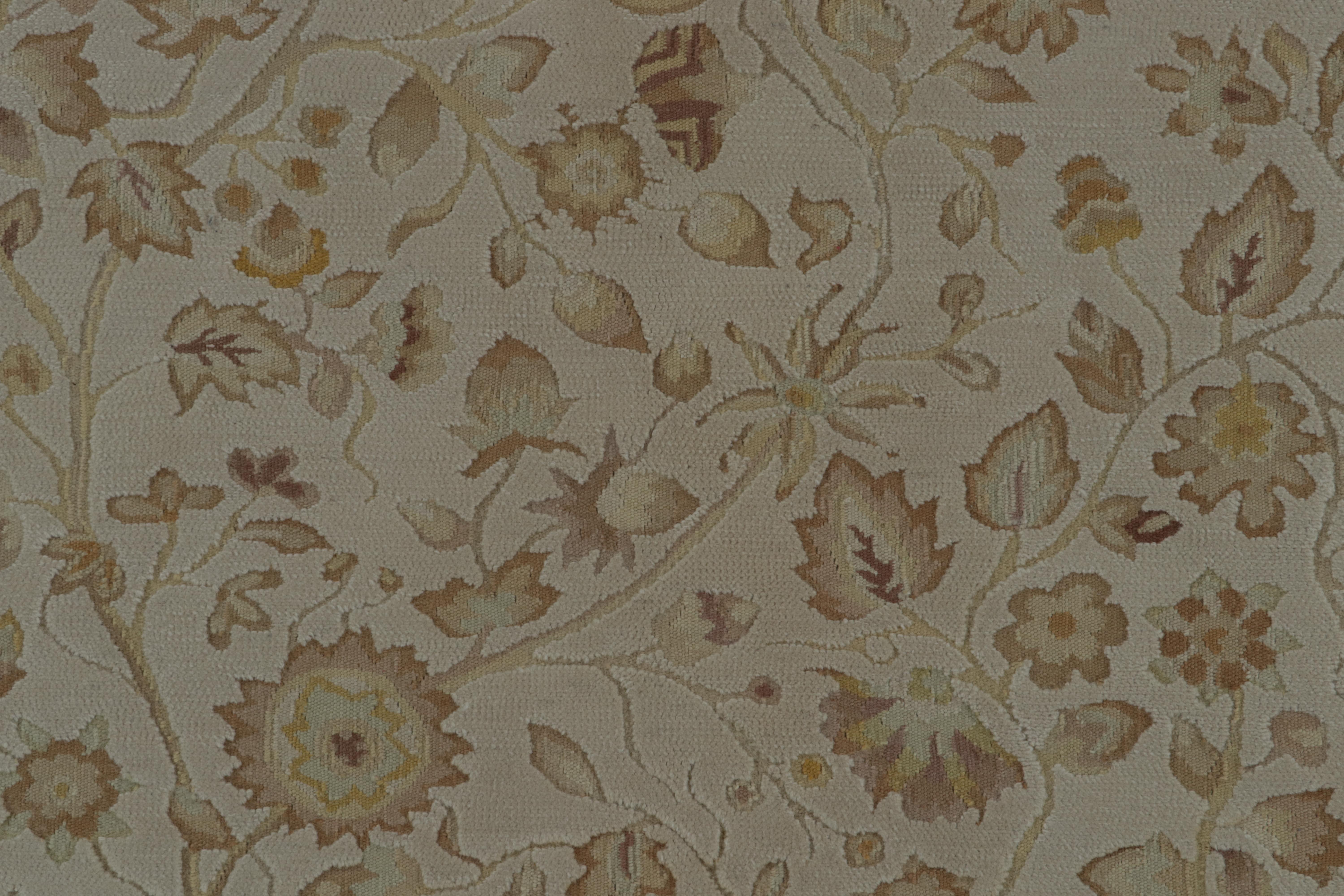 XXIe siècle et contemporain Tapis & Kilim's European Tudor style Flat Weave in Gray with Gold Floral Pattern (en anglais) en vente