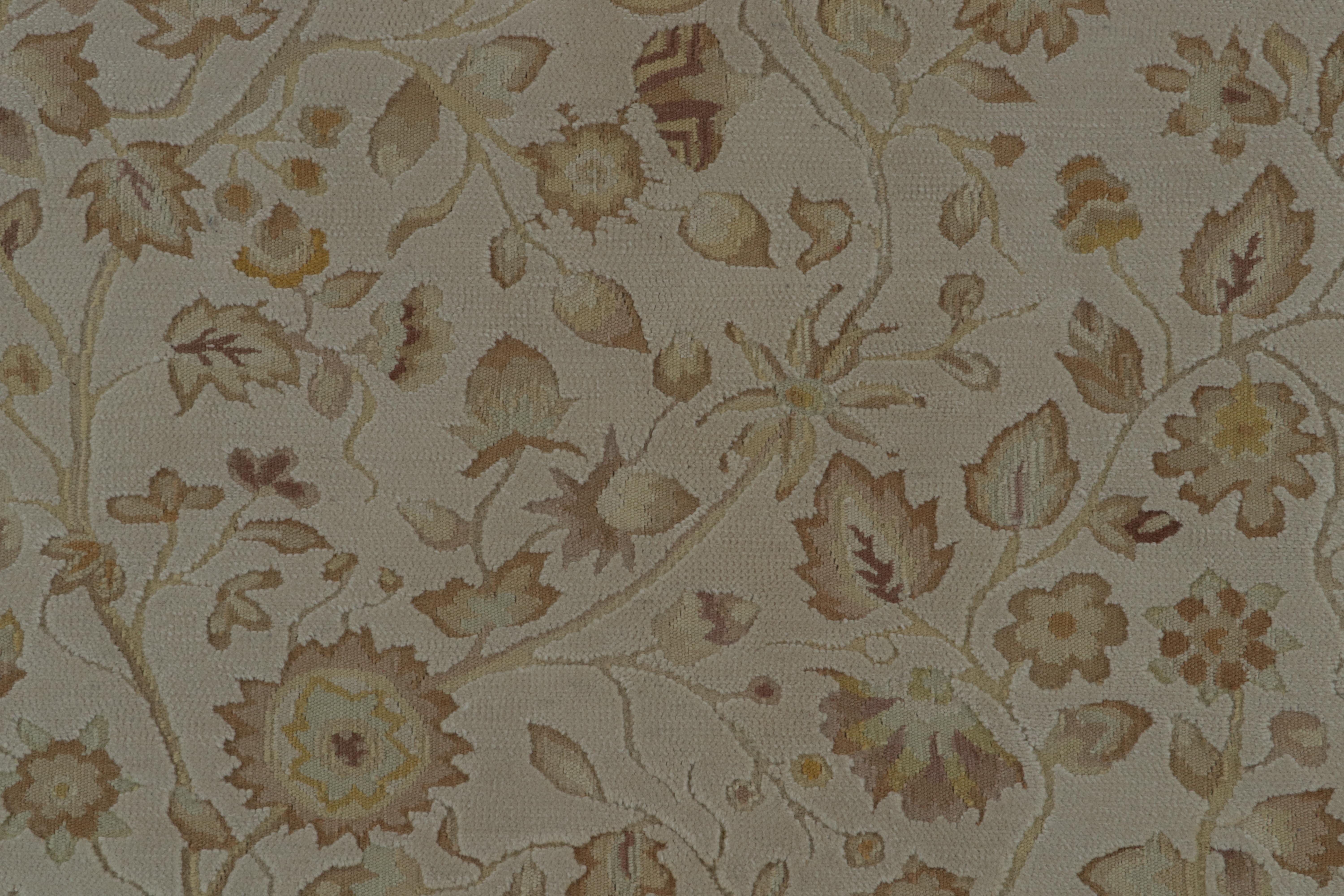 Contemporary Rug & Kilim’s European Tudor style Flat Weave in Gray with Gold Floral Pattern For Sale