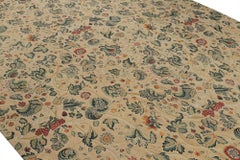 Rug & Kilim’s European Tudor Style Flatweave in Beige with Teal Floral Pattern