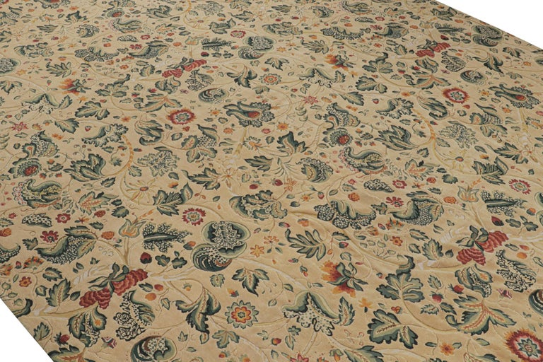 Rug and Kilim’s European Tudor Style Flatweave in Beige with Teal ...