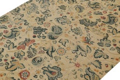 Rug & Kilim’s European Tudor Style Flatweave in Beige with Teal Floral Pattern