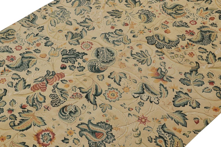 Rug and Kilim’s European Tudor Style Flatweave in Beige with Teal ...