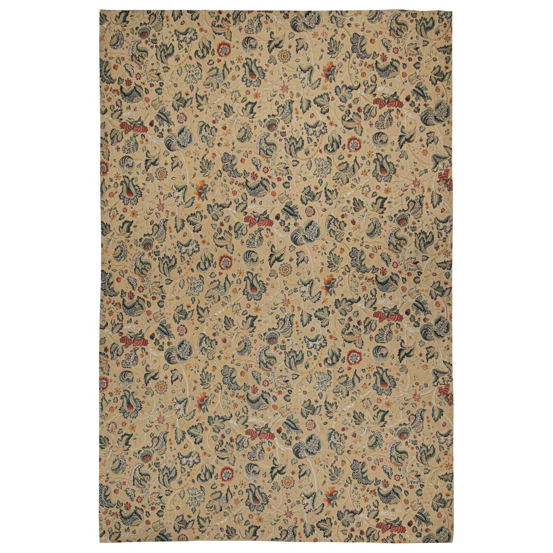 Tapis & Kilim's European Tudor Style Flatweave en beige avec motif floral sarcelle en vente