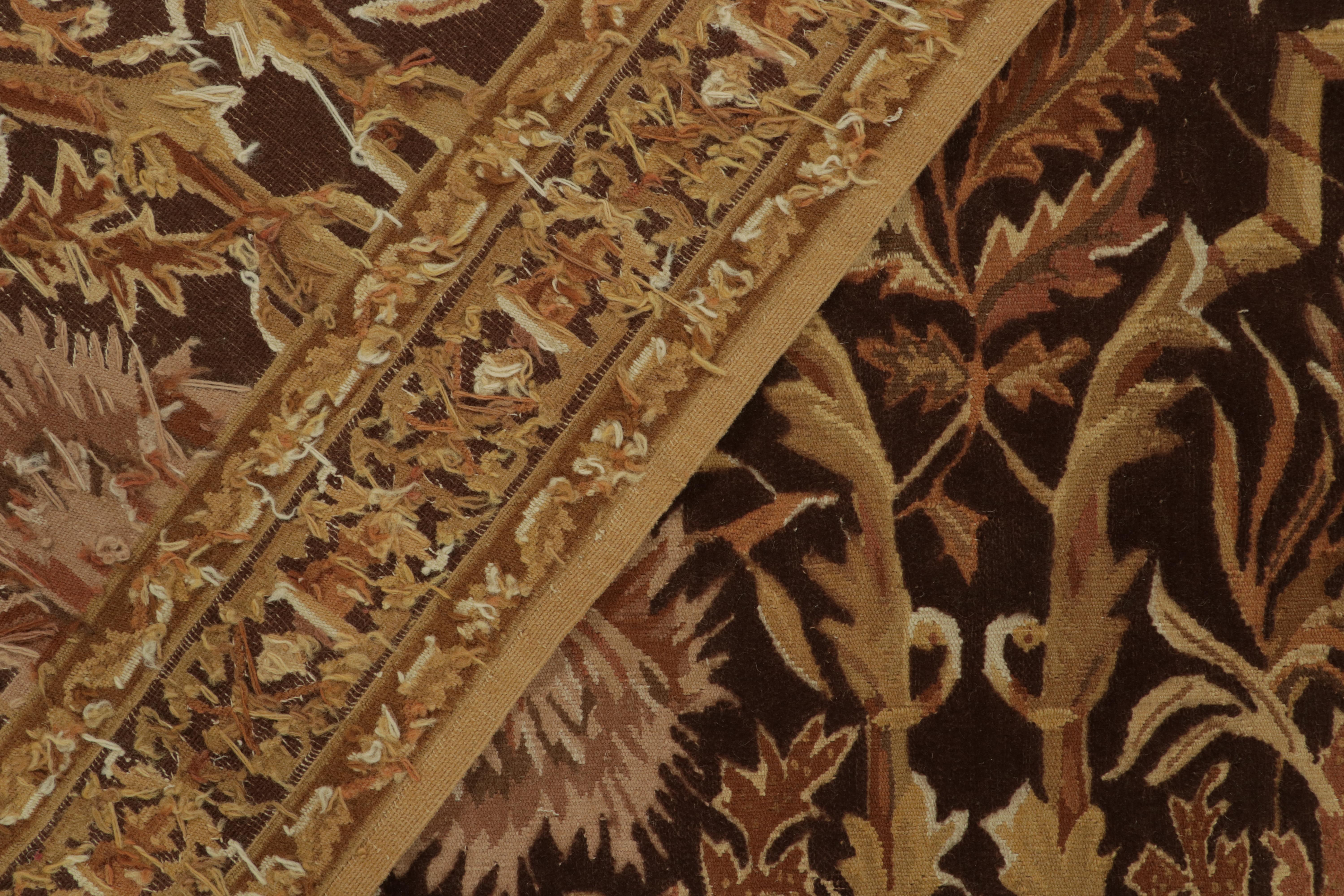 Contemporary Rug & Kilim’s European Tudor style Kilim in Brown with Gold Floral Pattern For Sale