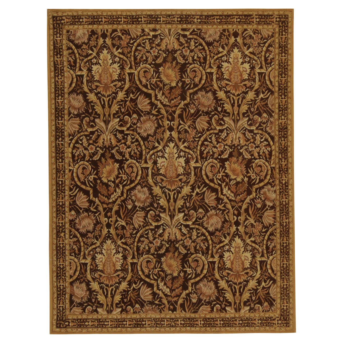 European Style Rug Rug and Kilim’s European Tudor style Kilim in Brown with Gold Floral ...