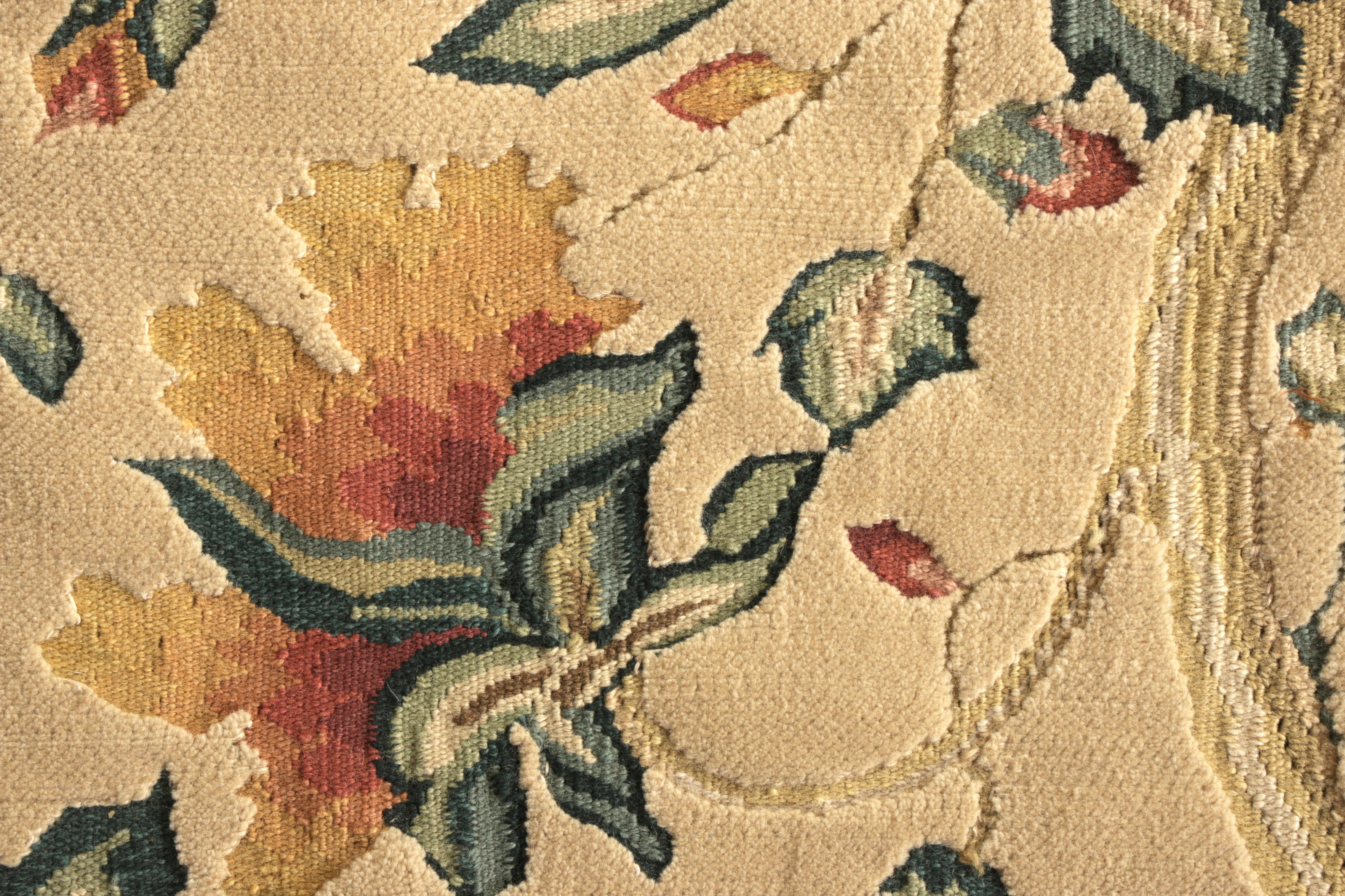 Hand-Knotted Rug & Kilim’s European Tudor Style Rug in Yellow and Green Floral Pattern For Sale