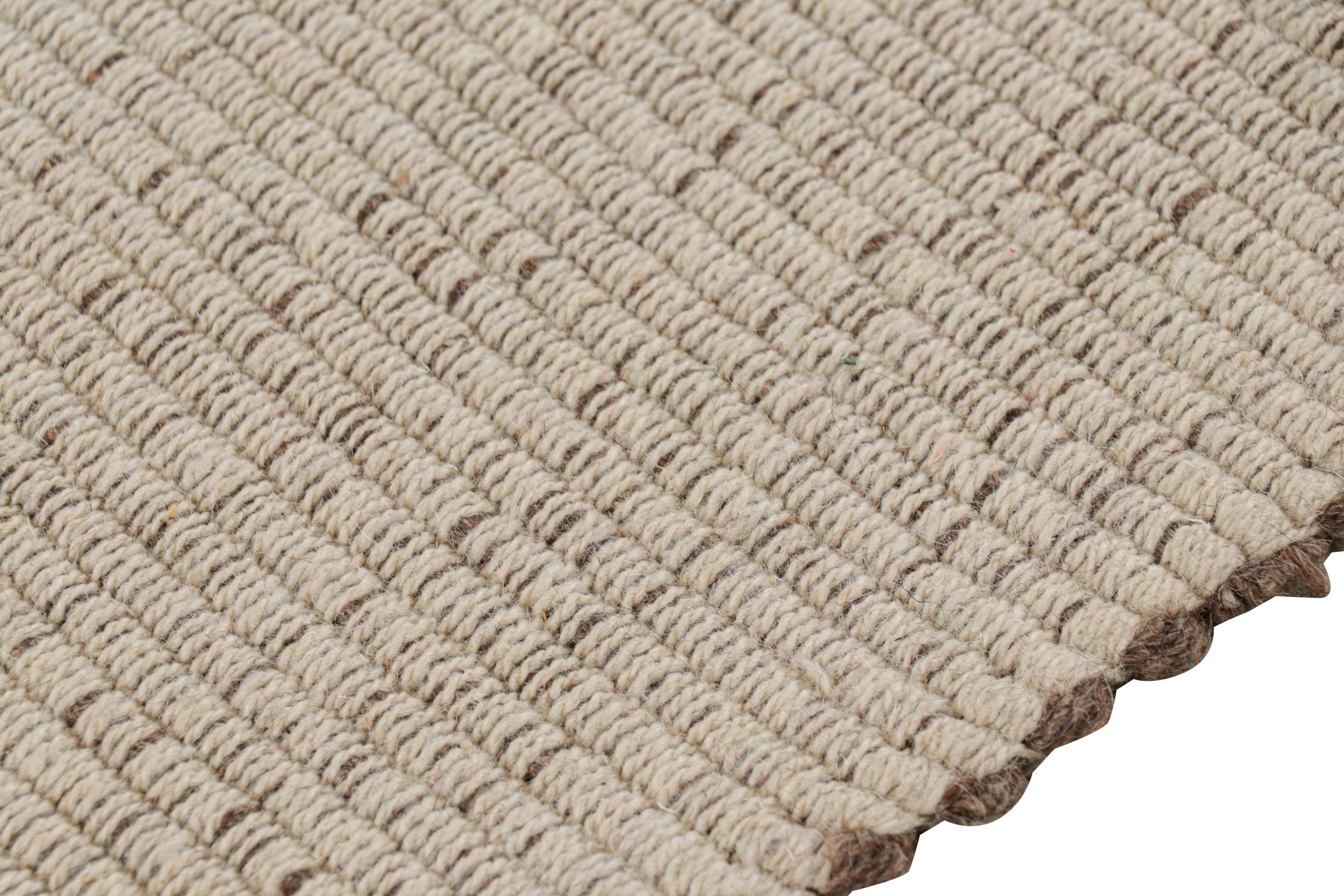 Modern Rug & Kilim’s Extra-Long Kilim Runner Rug in Beige-Brown Textural Stripes For Sale