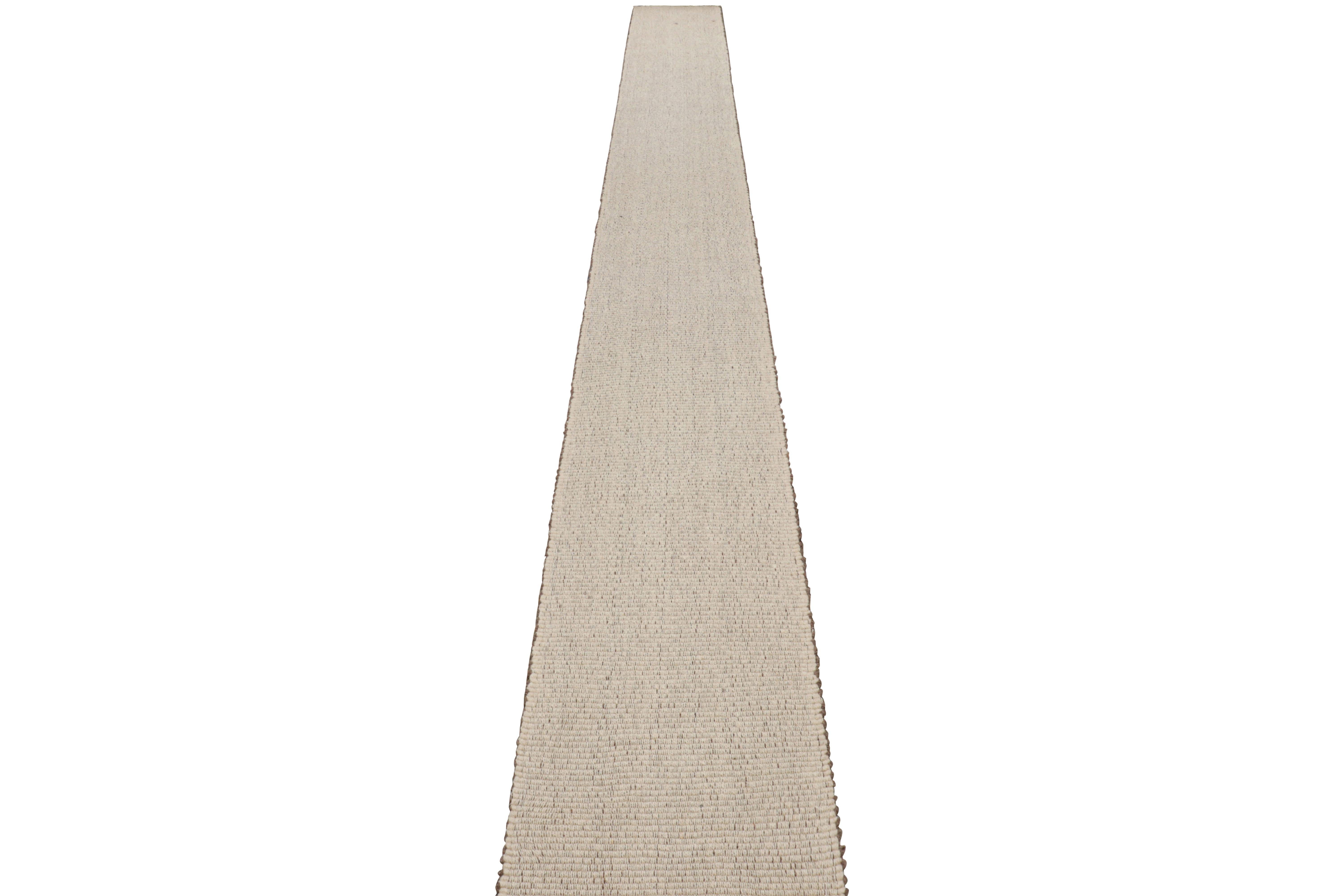 Indian Rug & Kilim’s Extra-Long Kilim Runner Rug in Beige-Brown Textural Stripes For Sale