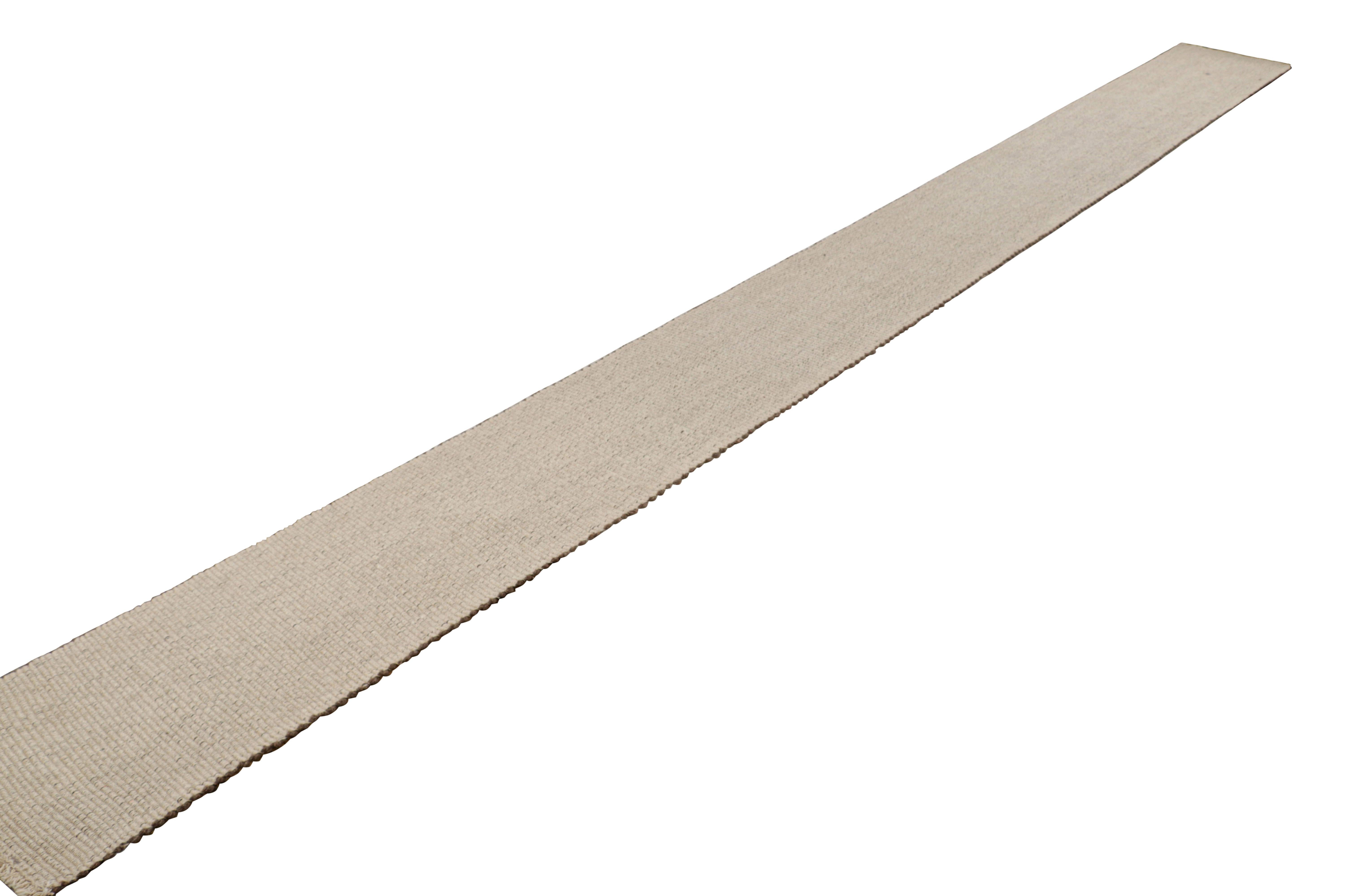 Hand-Woven Rug & Kilim’s Extra-Long Kilim Runner Rug in Beige-Brown Textural Stripes For Sale