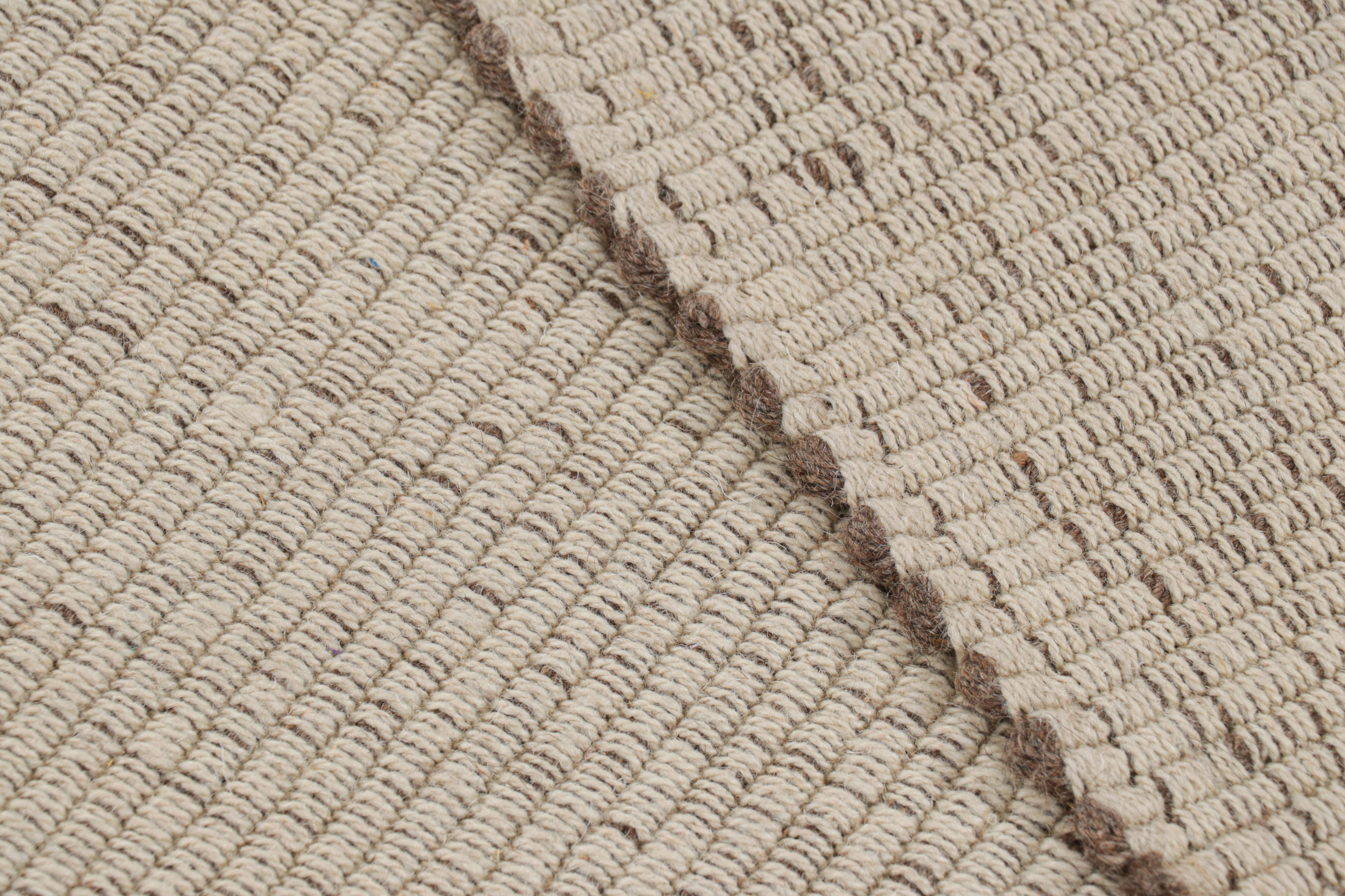 Contemporary Rug & Kilim’s Extra-Long Kilim Runner Rug in Beige-Brown Textural Stripes For Sale